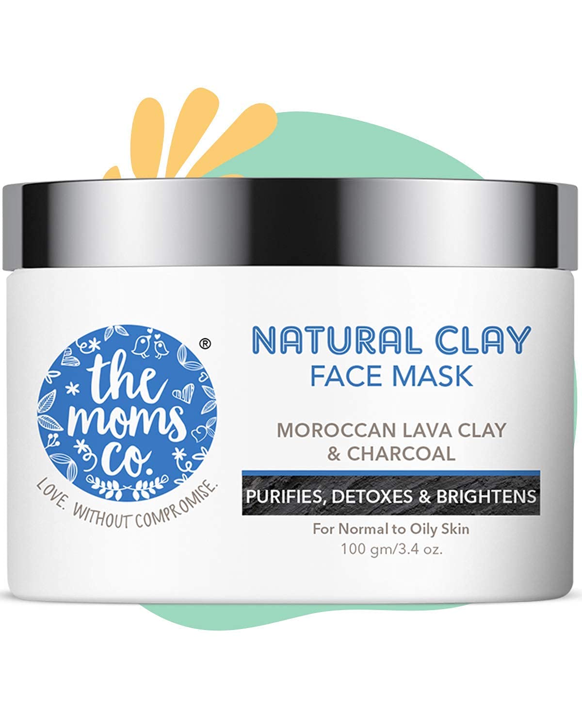 Natural Moroccan Lava Clay & Activated Charcoal Face Mask for Acne Control, Pore Tightening & Skin Brightening | Best for Normal to Oily Skin | Perfect for Deep Cleansing & Detoxifying at Home Spa Days