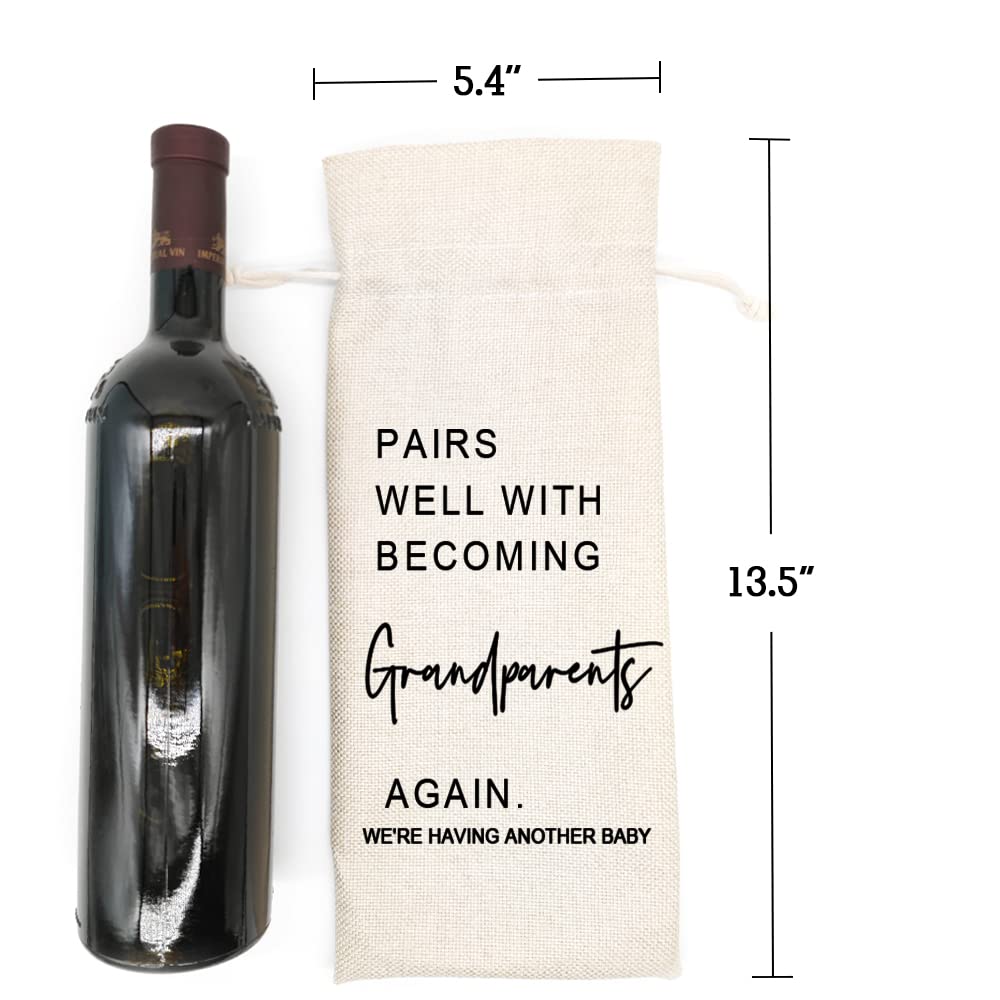 Pregnancy Announcement Gift Set - Baby Reveal Wine Bags for Grandparents & Parents - Burlap Drawstring Wine Gift Bags for Gender Reveal Parties & Special Celebrations