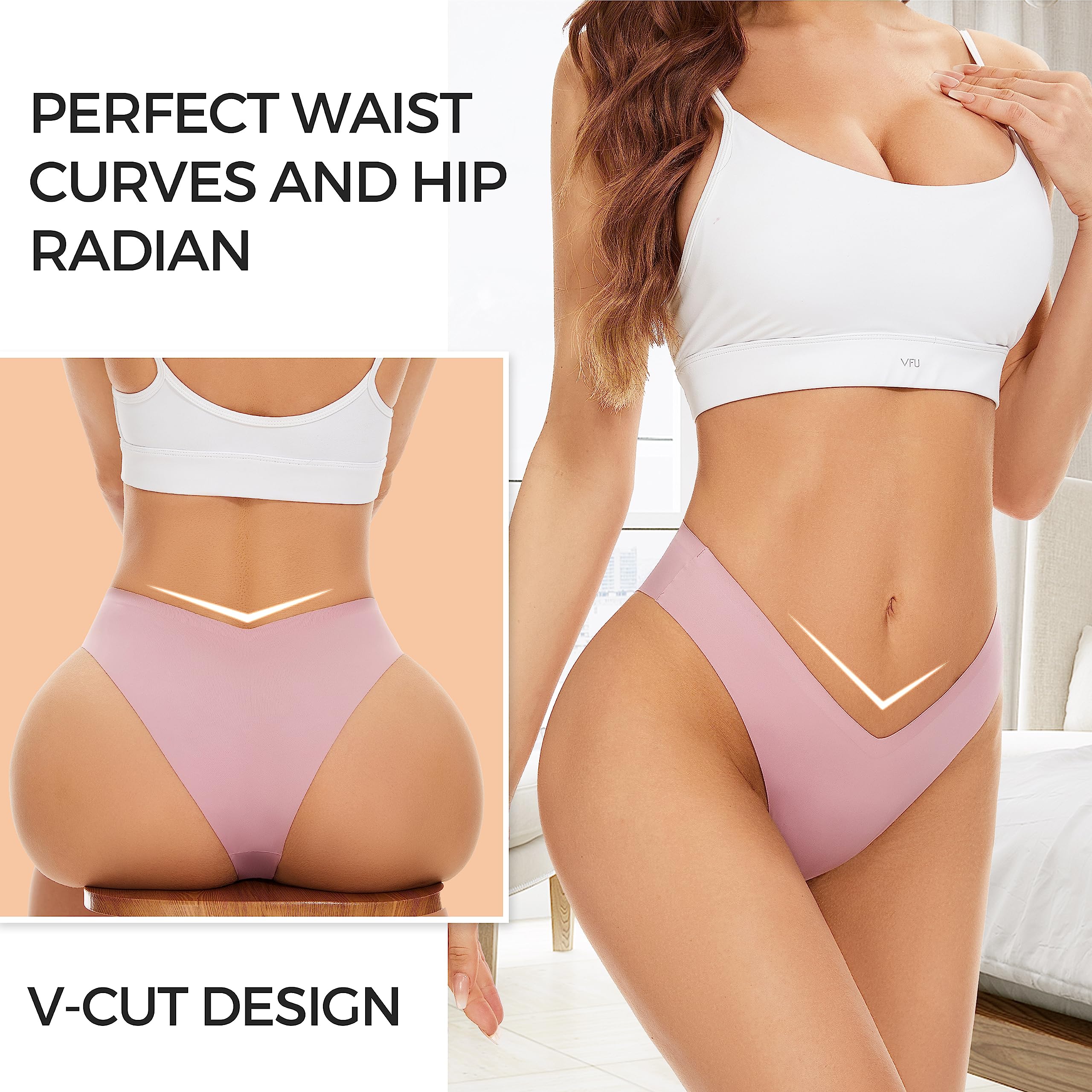 Breathable Seamless Cheeky Underwear for Women - Stretch V-Waist No Show Bikini Panties, Invisible Hipster Underwear (6-Pack, S-XL) - Perfect for Yoga, Workout & Everyday Comfort