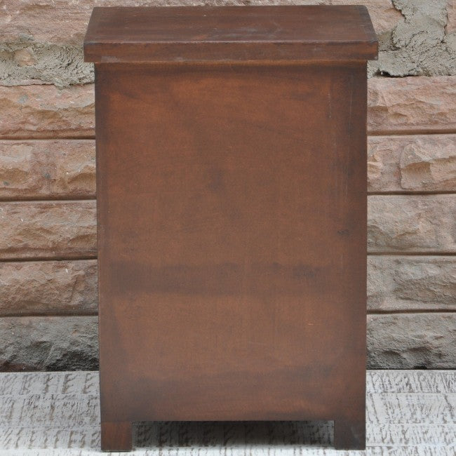 Hand Carved Solid Wood Nightstand with Drawer - Rustic Brown Bedside Table for Bedroom, Living Room & Home Decor - Perfect for Storage & Organization