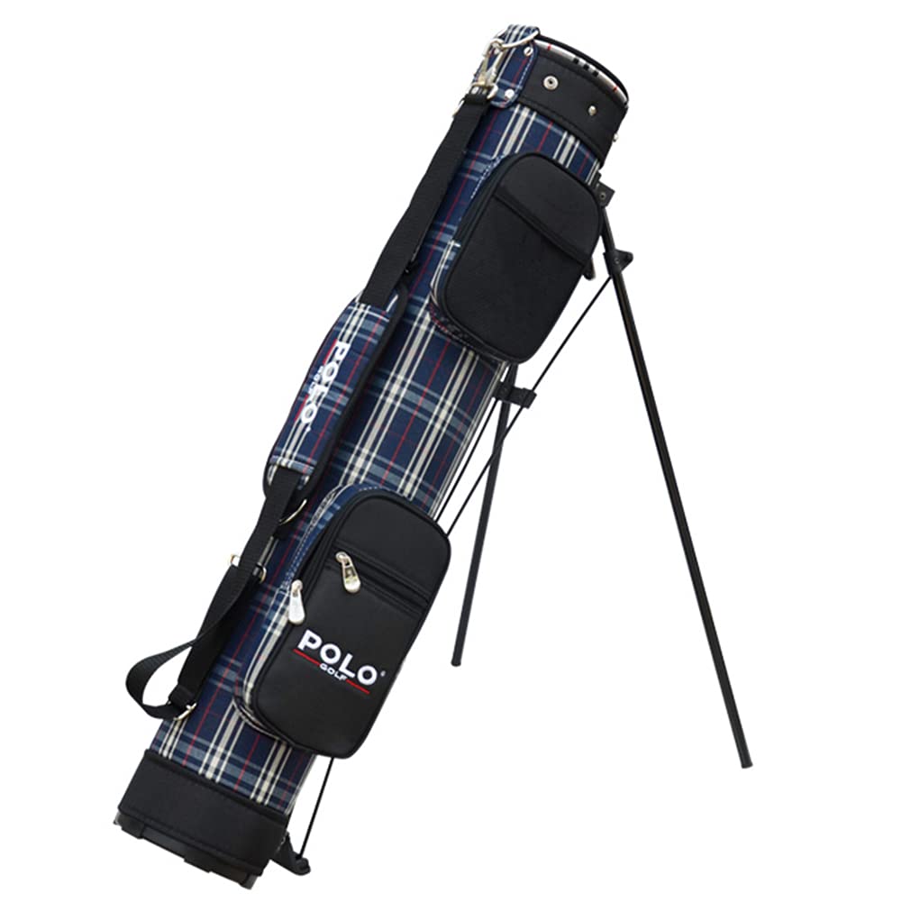 Lightweight Portable Golf Stand Bag with Shoulder Strap - Holds 8-9 Clubs - Blue Plaid Design (2.4kg) - Perfect for Sunday Golf Outings & Travel