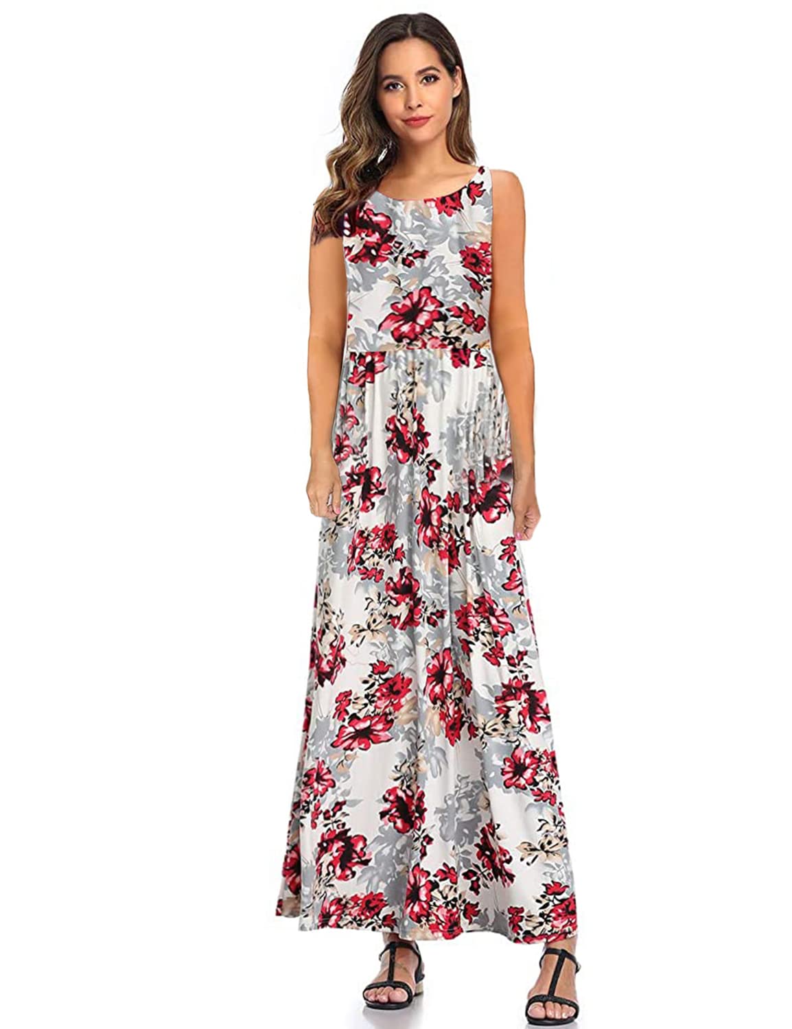 SHELY Women's Sleeveless Loose Plain Casual Maxi Long Dresses with Pockets - Summer Beach Dress, Vacation Outfit, Boho Chic Lounge Wear for Outdoor Activities