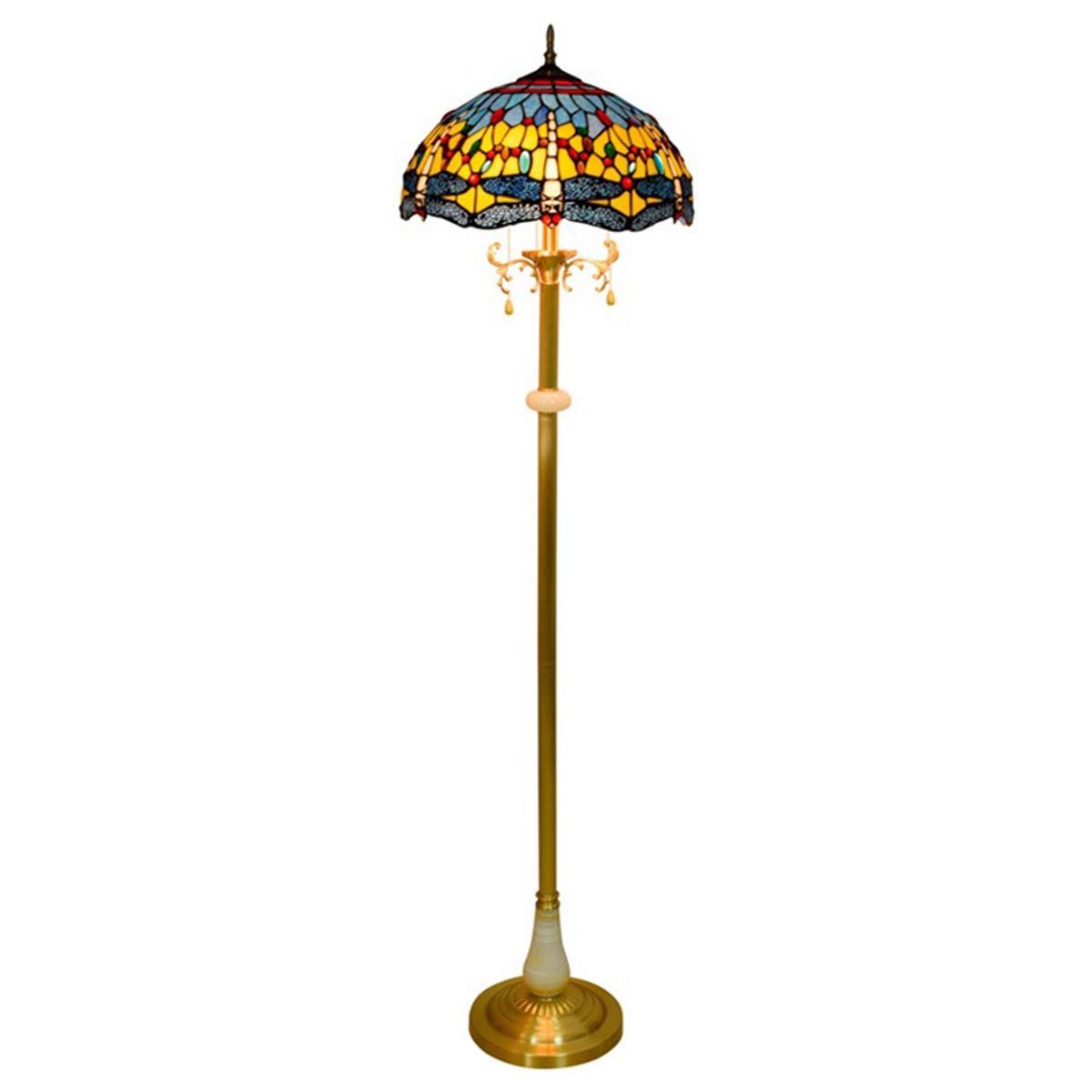 Tiffany Style Dragonfly Floor Lamp - 16 Inch Stained Glass Mediterranean Copper Standing Lamp for Living Room & Bedroom | Romantic Reading Light, Home Decor Accent Lighting for Cozy Nights