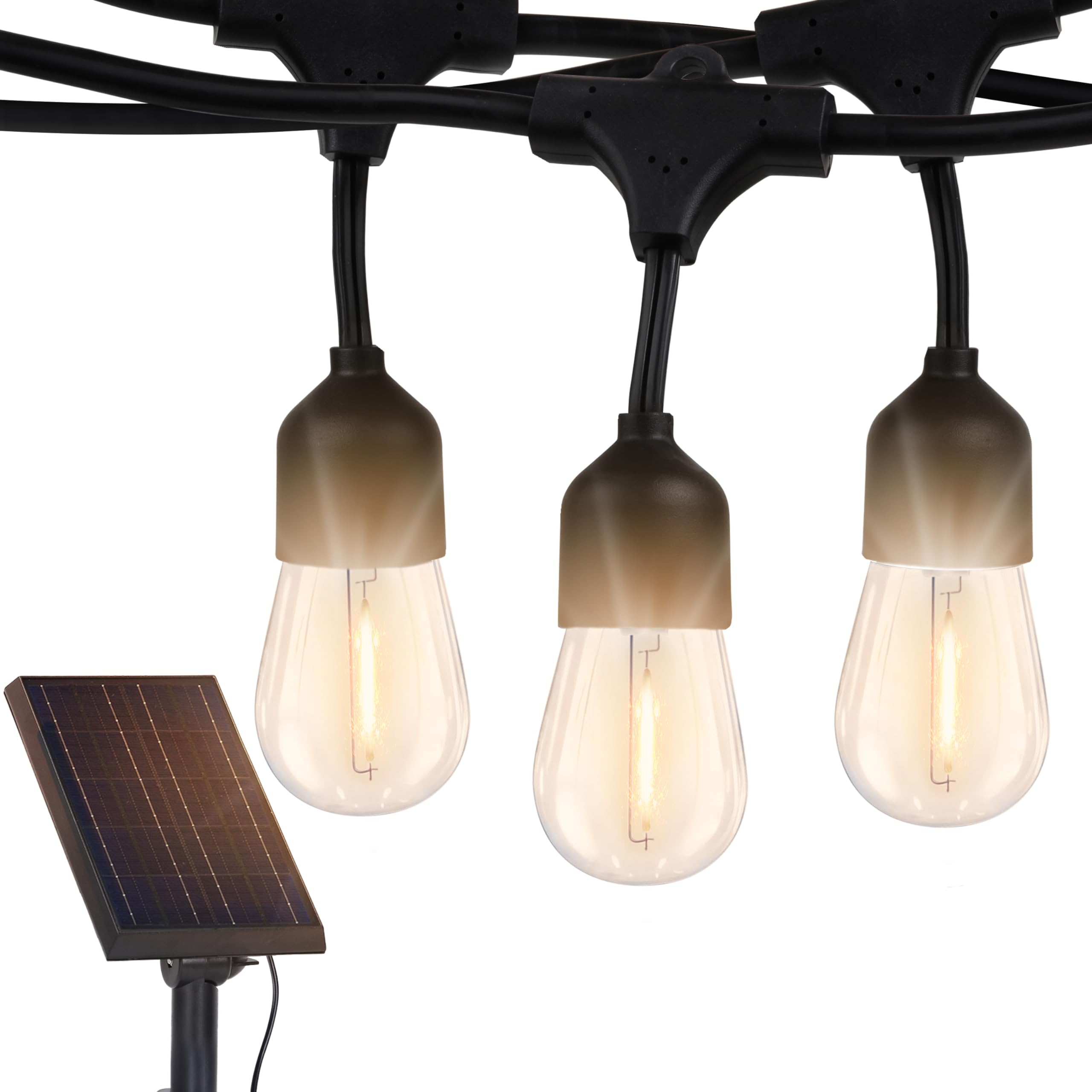Brightech Ambience Pro Solar Powered Outdoor String Lights - 48 ft Commercial Grade Waterproof LED Patio Lights with 15 Shatterproof Edison Bulbs, Warm White (1W) - Perfect for Backyard, Garden, Deck, Porch & Outdoor Parties