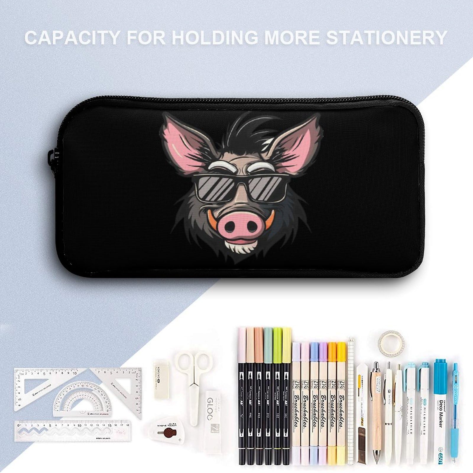Stylish 3-Piece Wild Boar Backpack Set with Glasses - Cute Laptop Backpack, Travel Daypack & Lunch Bag Pencil Case for School, Work & Outdoor Adventures