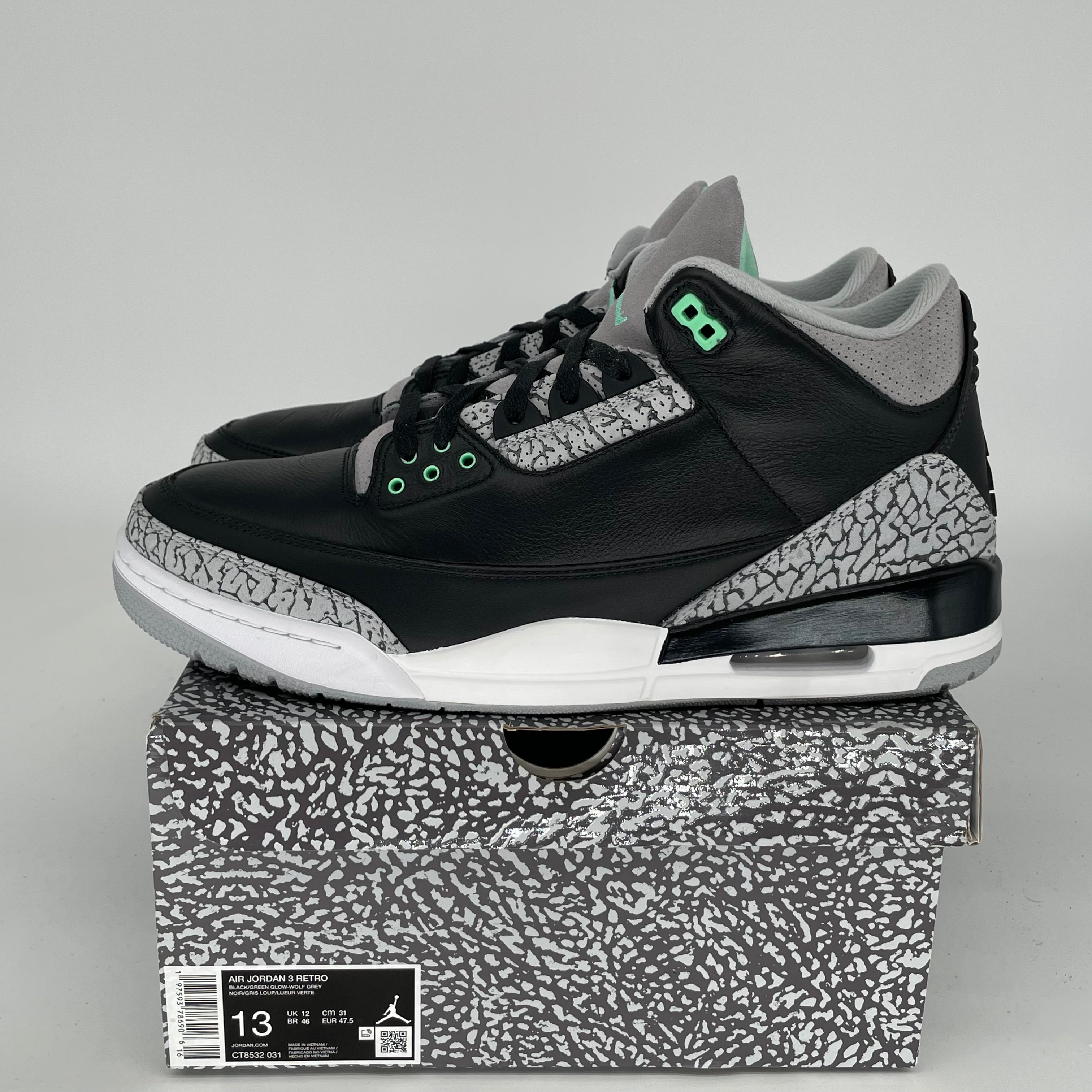 AIR JORDAN 3 Retro Green Glow Men's Basketball Shoes Size 13 - Style CT8532-031 | Authentic Sneakers for Streetwear & Basketball Games