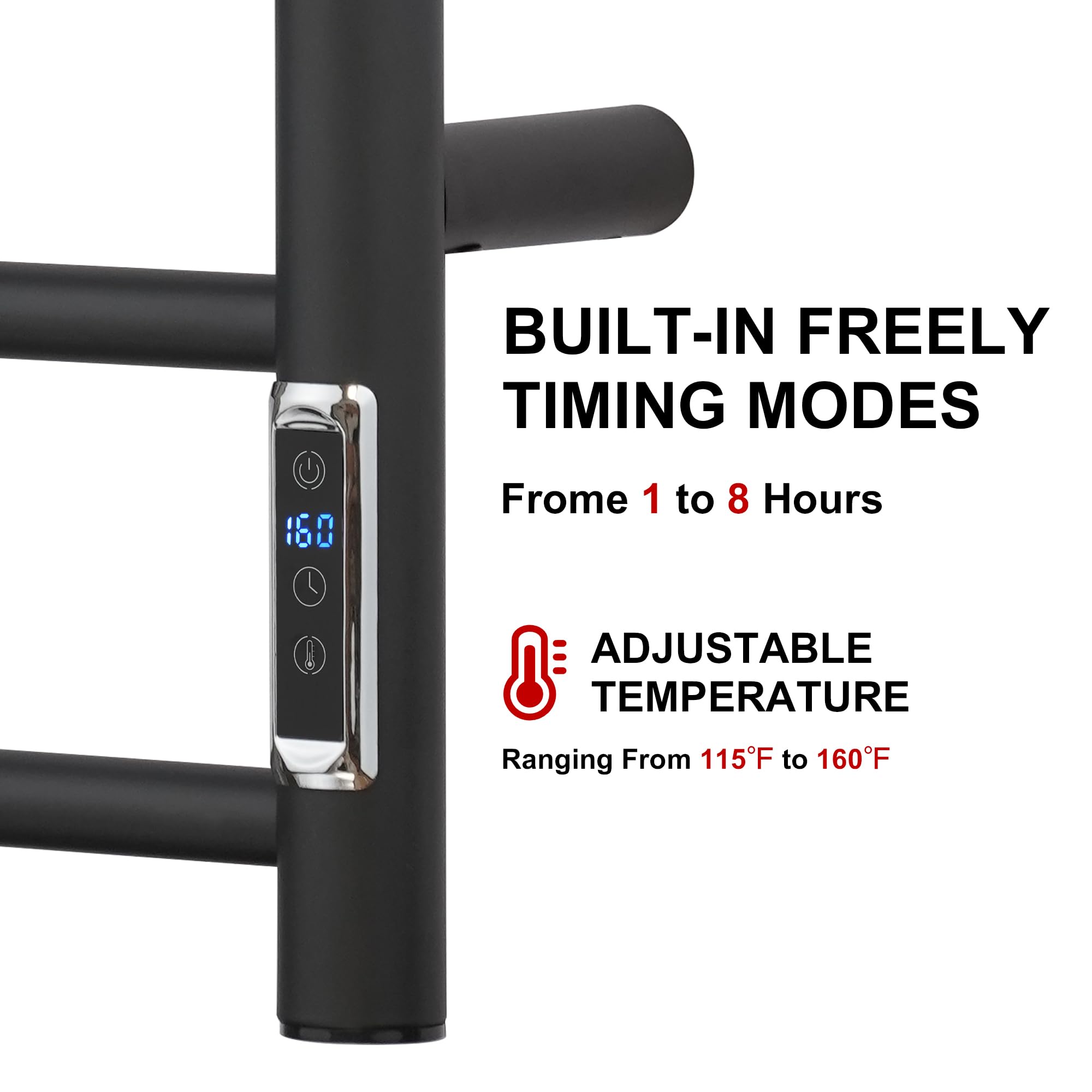 Electric Heated Towel Rack for Bathroom - 4 Bar Stainless Steel Wall Mounted Towel Warmer with Timer & Temperature Control - Matte Black - Perfect for Spa, Luxury Bathroom & Home Comfort