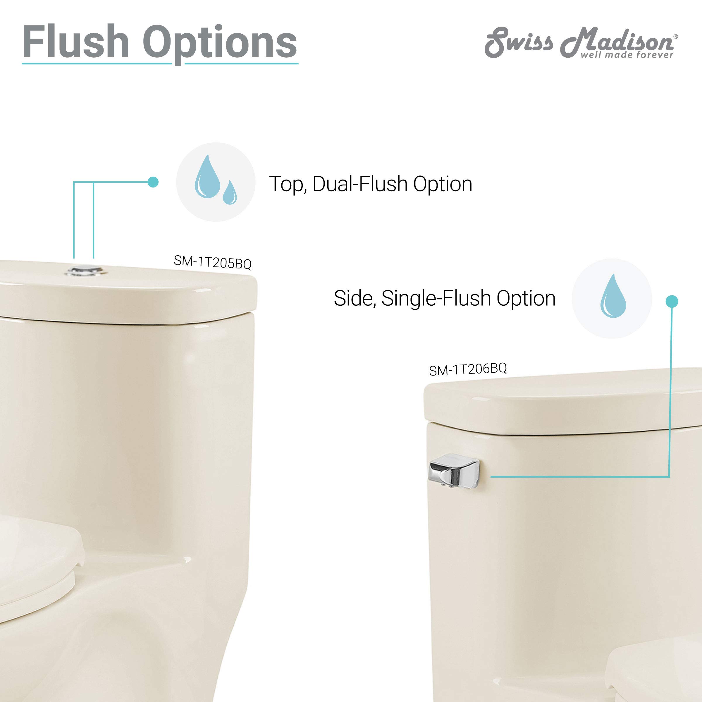 Swiss Madison SM-1T206BQ Sublime One-Piece Elongated Toilet with Left-Side Flush Handle | 1.28 GPF Water-Saving Design in Bisque Color | Perfect for Modern Bathrooms, Small Spaces & Eco-Friendly Homes