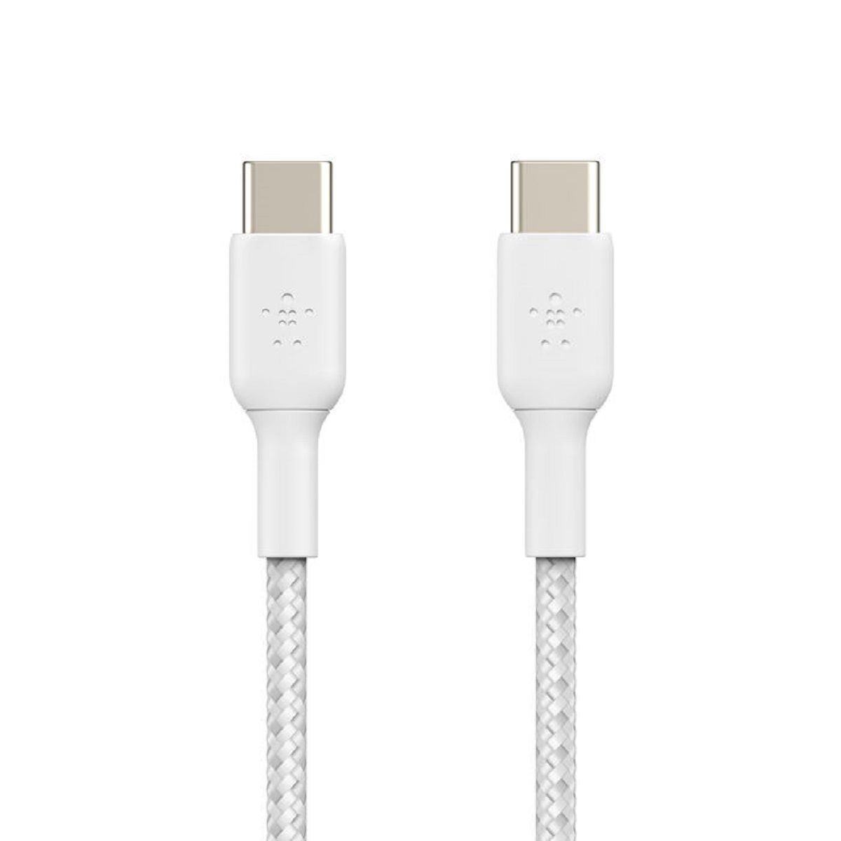 Belkin BOOSTCHARGE USB C to USB C Cable, 2m/6.6ft, Fast Charging & Data Sync, Nylon Braided, White (2-Pack) - Perfect for iPhone 15, Samsung Galaxy, MacBook & More