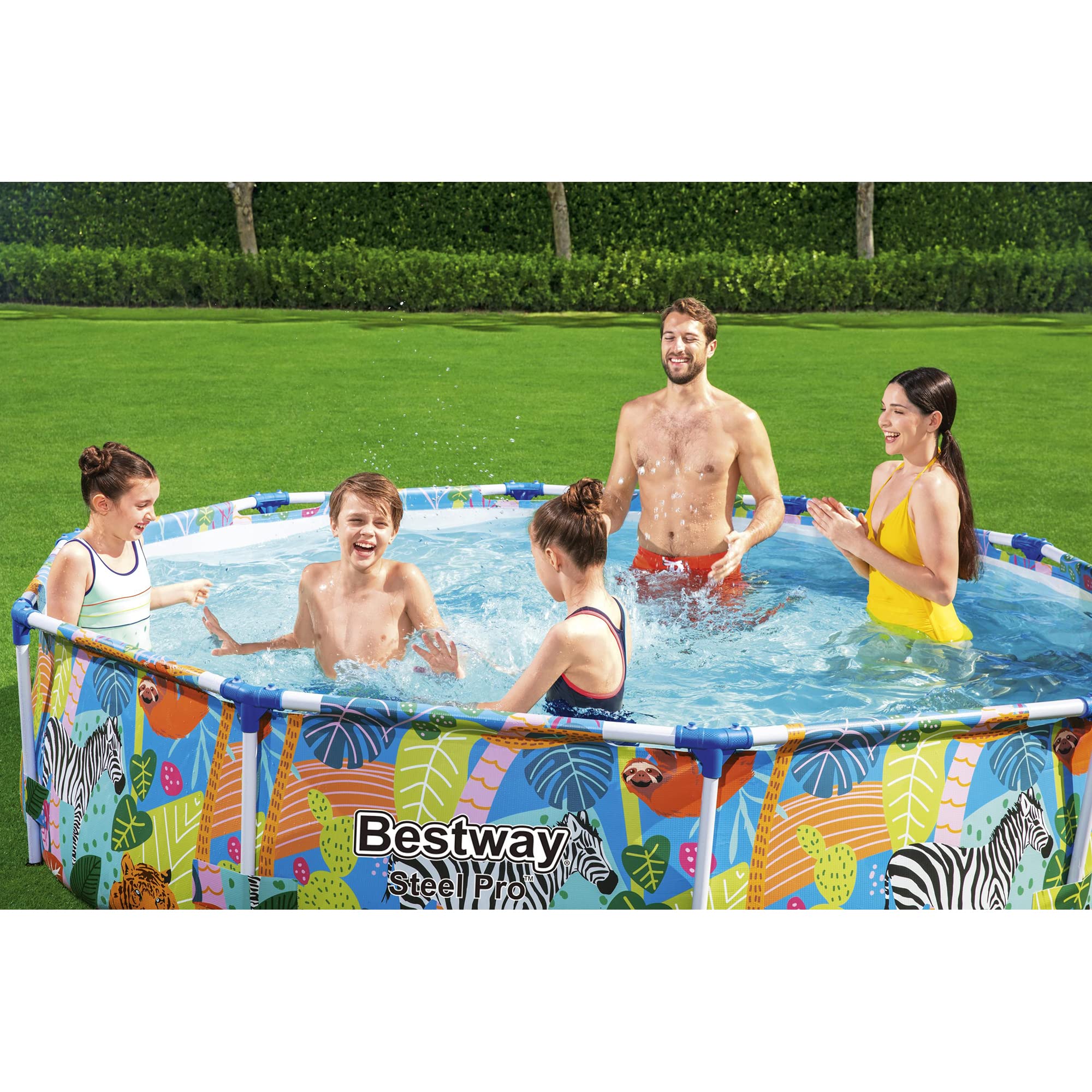Bestway Steel Pro 10ft x 26in Above Ground Round Backyard Swimming Pool | 1073 Gallon Capacity | Durable Steel Frame | Colorful Animal Graphics | Perfect for Kids, Family Fun & Summer Relaxation