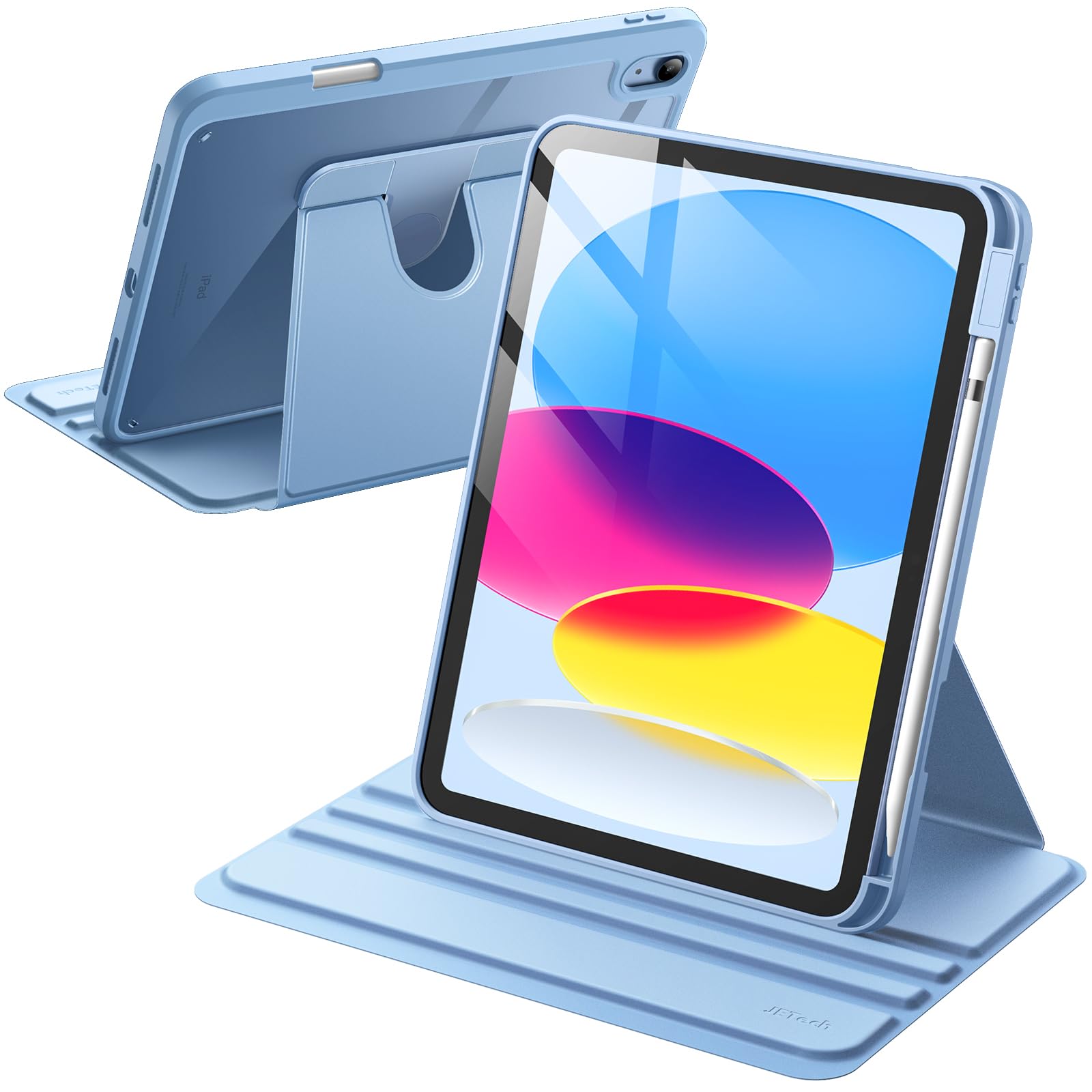 JETech 360° Rotating Case for iPad 11th/10th Gen (2025/2022 Model A16) - Clear Protective Stand Cover with Pencil Holder & Auto Wake/Sleep - Perfect for Work, Study, and Travel (Blue)