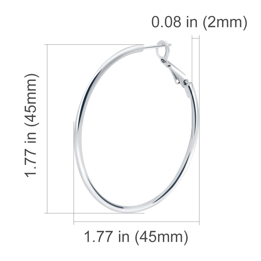925 Sterling Silver Post Hoop Earrings for Women - 18K White Gold Plated Polished Round Hoops - Elegant Everyday Jewelry for Work, Date Night & Special Occasions - Gift Box Included