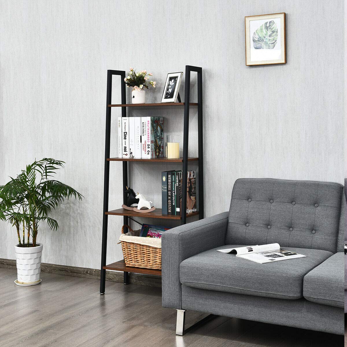 4-Tier Wooden Ladder Shelf - Multi-Purpose Bookcase, Bookshelf, Display Rack & Plant Stand for Home, Office, or Nursery Organization