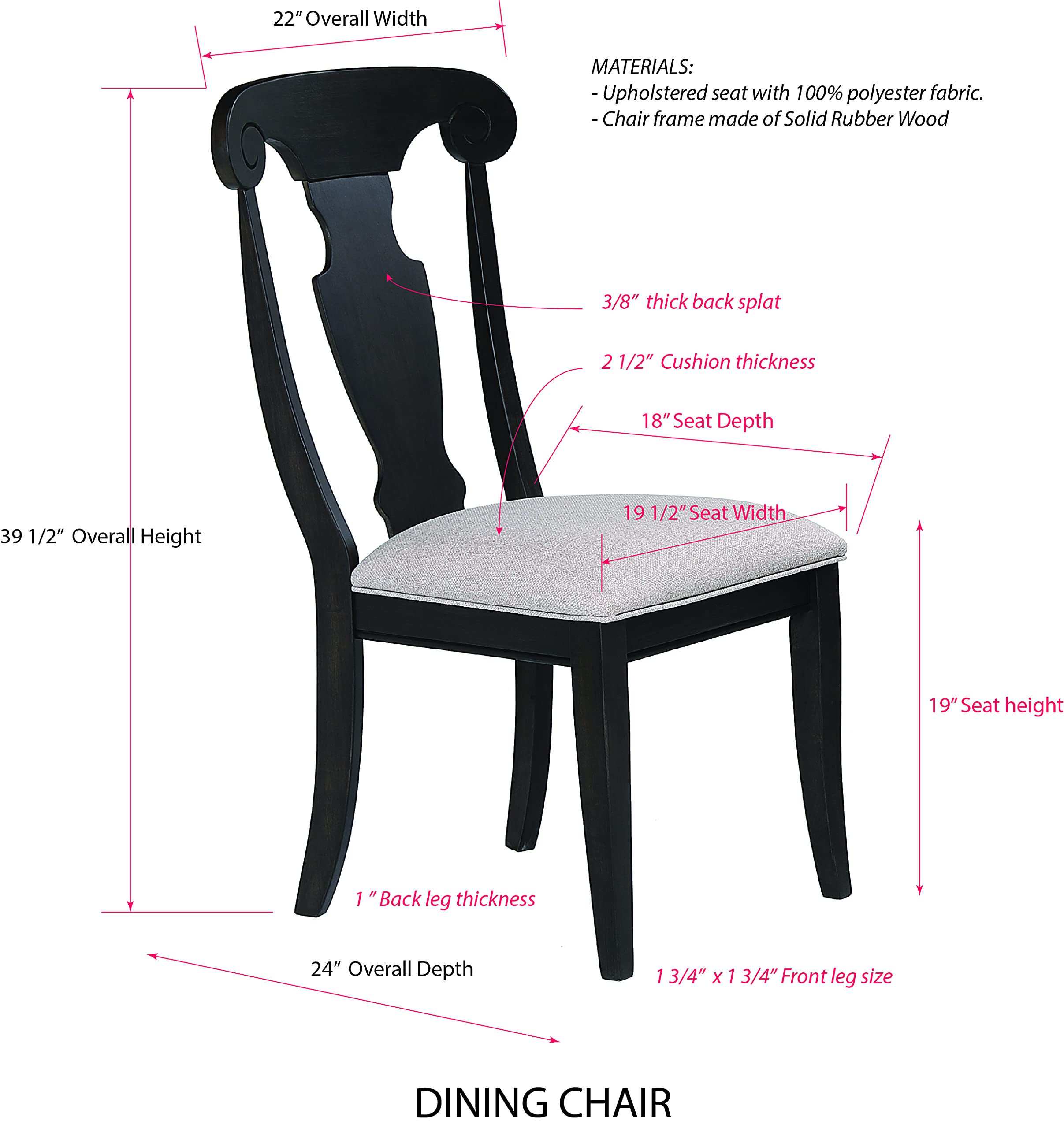 Kings Brand Furniture - Kearny Upholstered Black Wood Dining Room Side Chairs, Set of 2 - Modern Kitchen & Dining Room Chairs for Home, Restaurant, Office