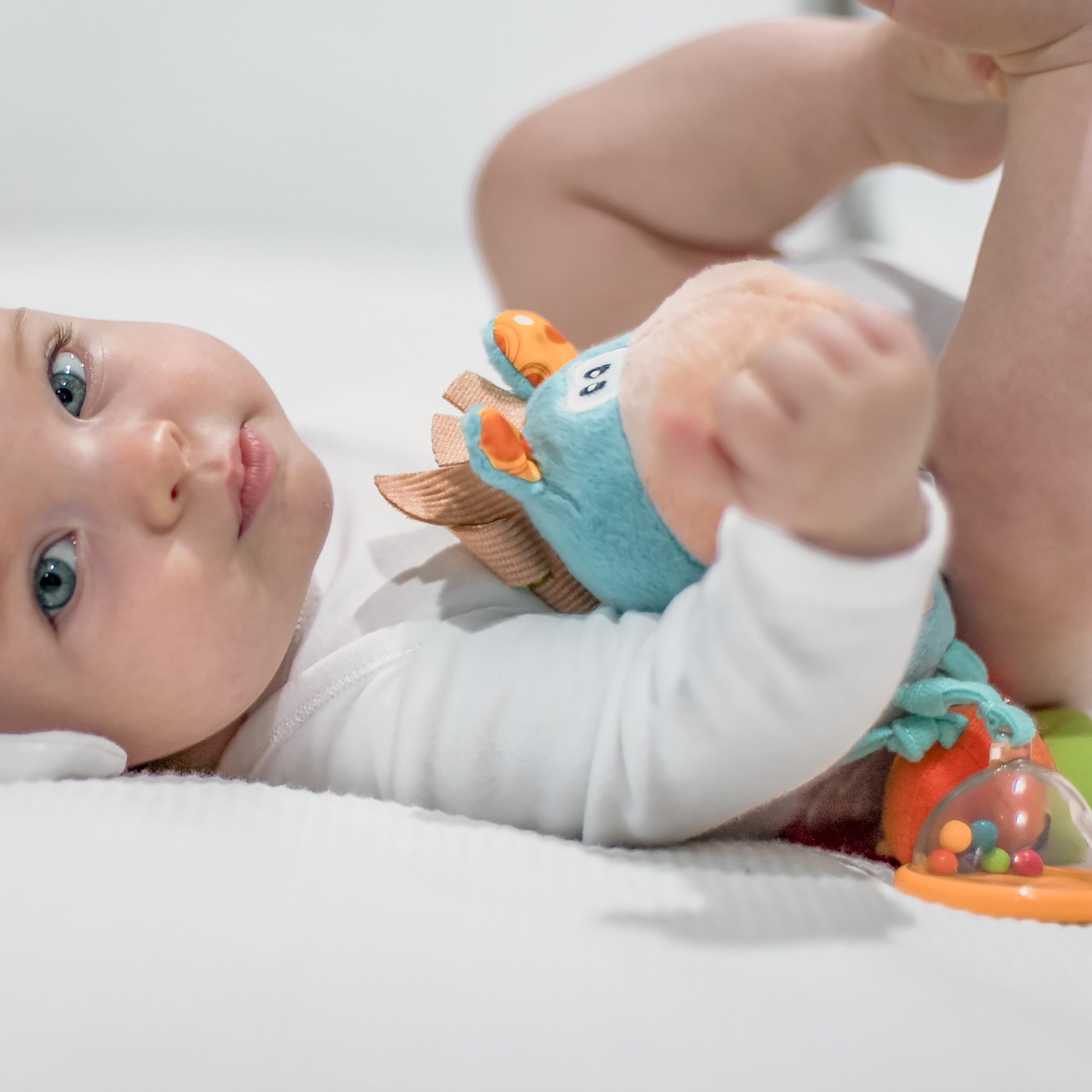 Playgro Soft Baby Developmental Toys for 3-12 Months - Non-Toxic Plush Rattle & Teething Toy for Newborns & Infants - Sensory Activity Gift (Blue Clip Clop) - Perfect for Tummy Time, Stroller & Crib Play