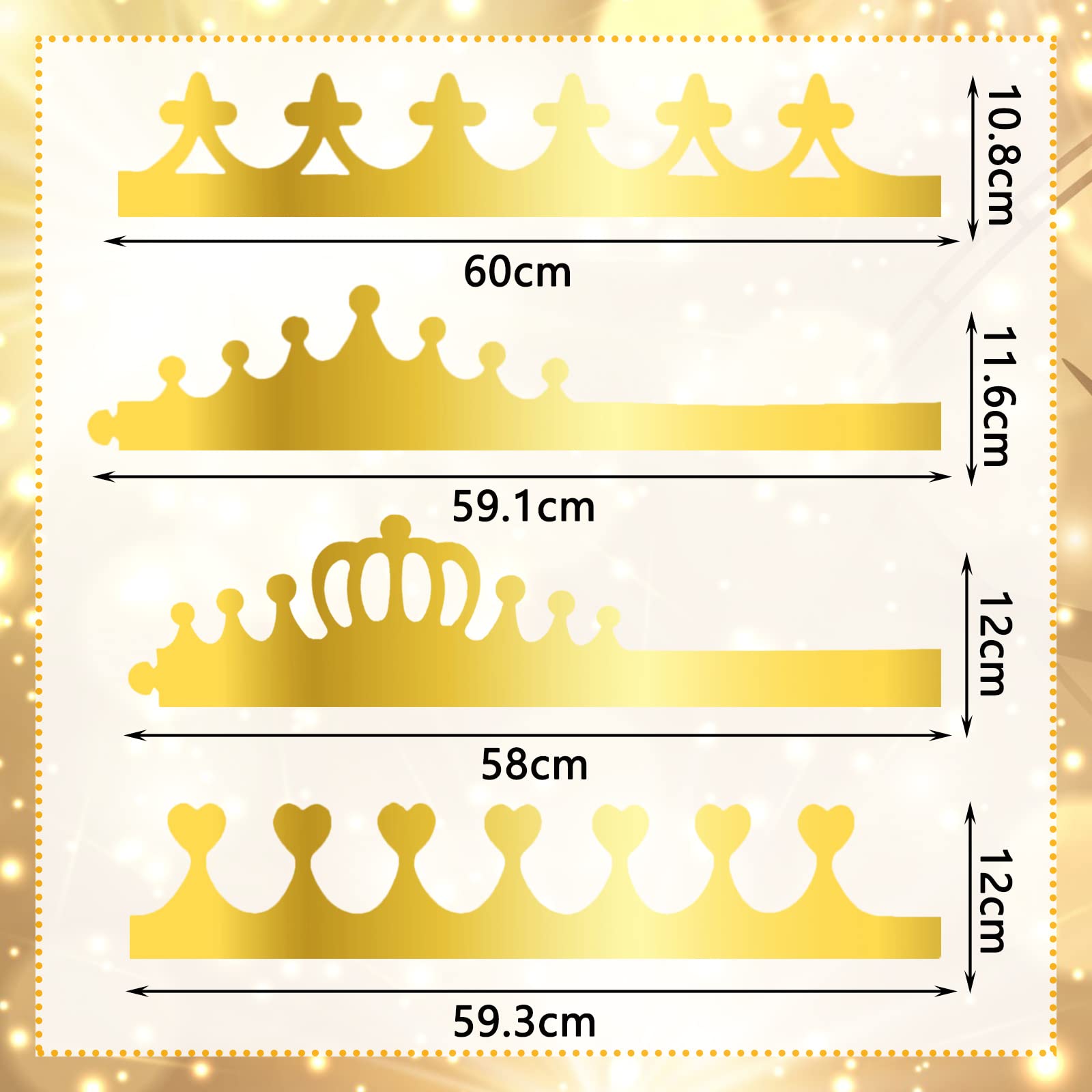 72 Pcs Gold Foil Paper Crowns Set - 9 Styles Prince & King Party Hats for Boys, Girls & Adults - Perfect for Birthday Parties, Royal Themed Events & Photo Props