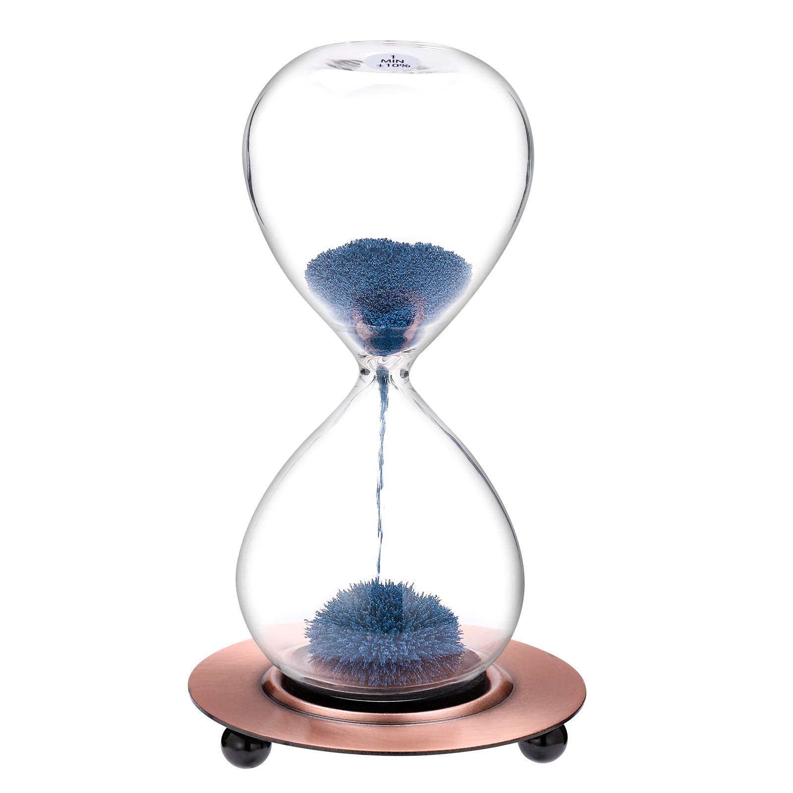 1 Minute Magnetic Sand Timer - Large Blue Iron Powder Hourglass with Metal Base | Hand-Blown Glass Sand Clock for Office Desk, Kitchen Timer, Meditation Tool & Home Decor Accessory
