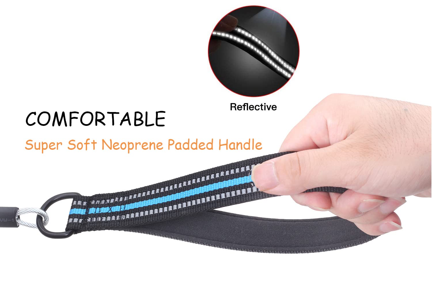 Chew Proof Dog Leash - 4ft Steel Cable Dog Lead with Reflective Padded Handle, Waterproof & Durable for Medium/Large Dogs (Blue) - Perfect for Walking, Running, Training & Nighttime Safety