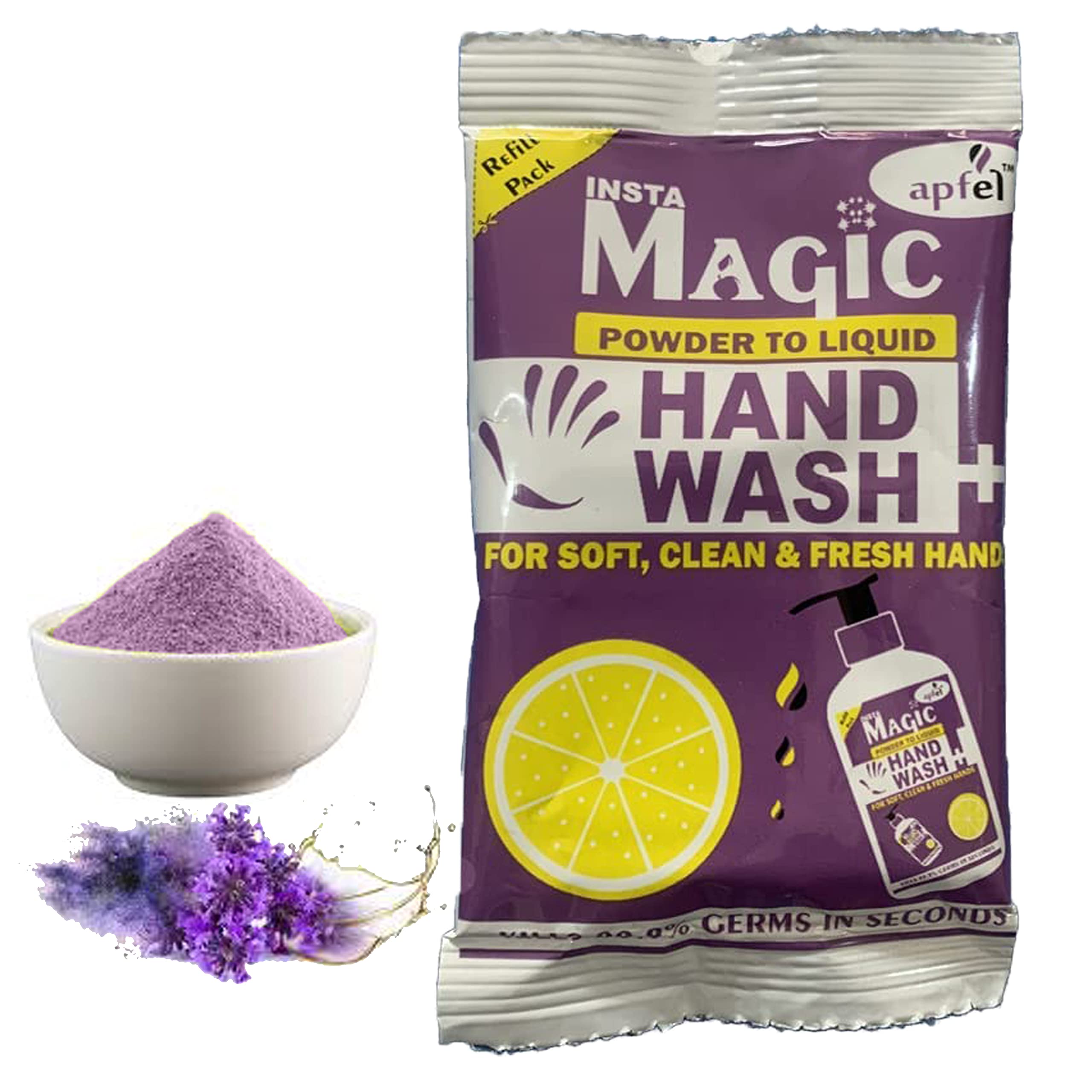 Apfel Insta Magic Hand Wash Powder - 10 Pack Lavender Scented - 100% Stronger Germ Protection - Travel Size (90g, Makes 2 Litres) - Perfect for Camping, Travel & Office Use