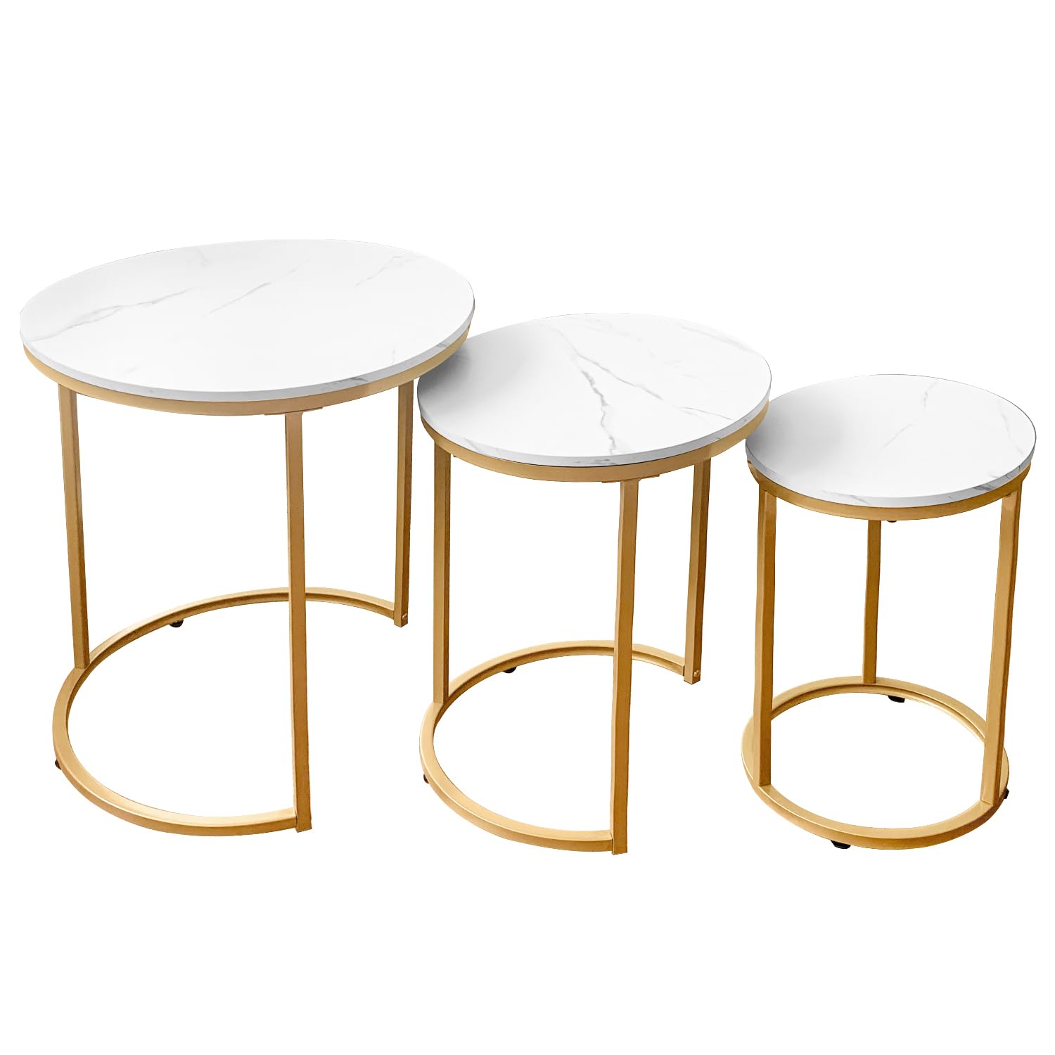 AT-VALY 3-Piece Round Nesting Coffee Table Set - Small Accent Side Tables for Living Room, Bedroom & Apartment (Gold) | Space-Saving Modern Home Decor for Small Spaces & Studio Apartments