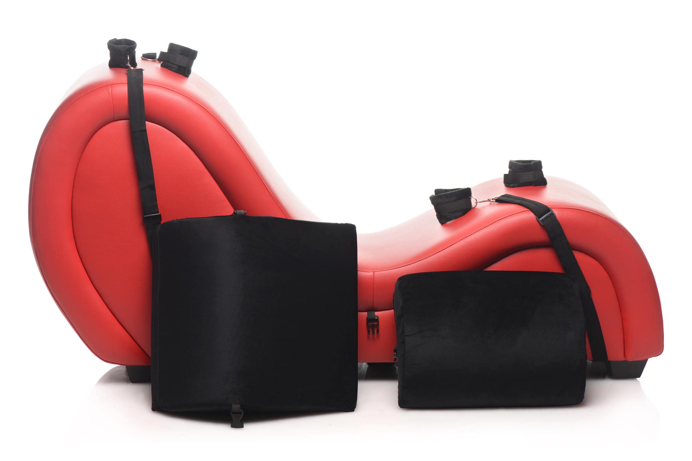 Master Series Kinky Couch - Adjustable BDSM Chaise Lounge with Ankle & Wrist Cuffs for Couples | Bondage Restraint Sex Furniture for Bedroom Play | Perfect for Spicing Up Your Intimate Moments & BDSM Adventures (Red)