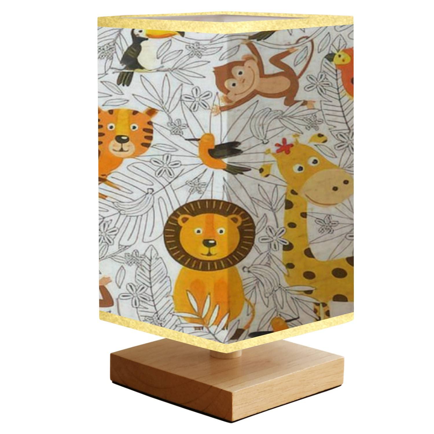 LED Nightstand Lamp with Tropical Animal Print - Wooden Base & Fabric Shade for Bedroom, Kids Room, Dorm | Perfect Bedside Lighting for Reading & Decor
