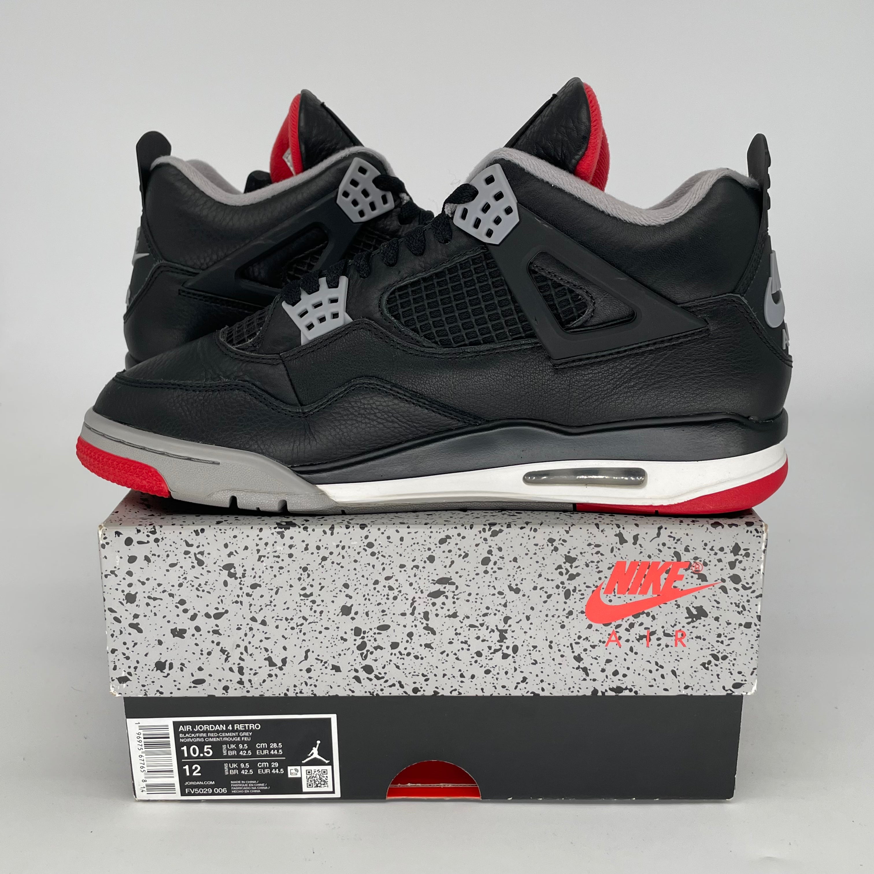 Original Air Jordan 4 Bred Reimagined Men's Size 10.5 / Women's Size 12W - Style FV5029-006 | Retro Basketball Sneakers for Streetwear & Casual Outfits