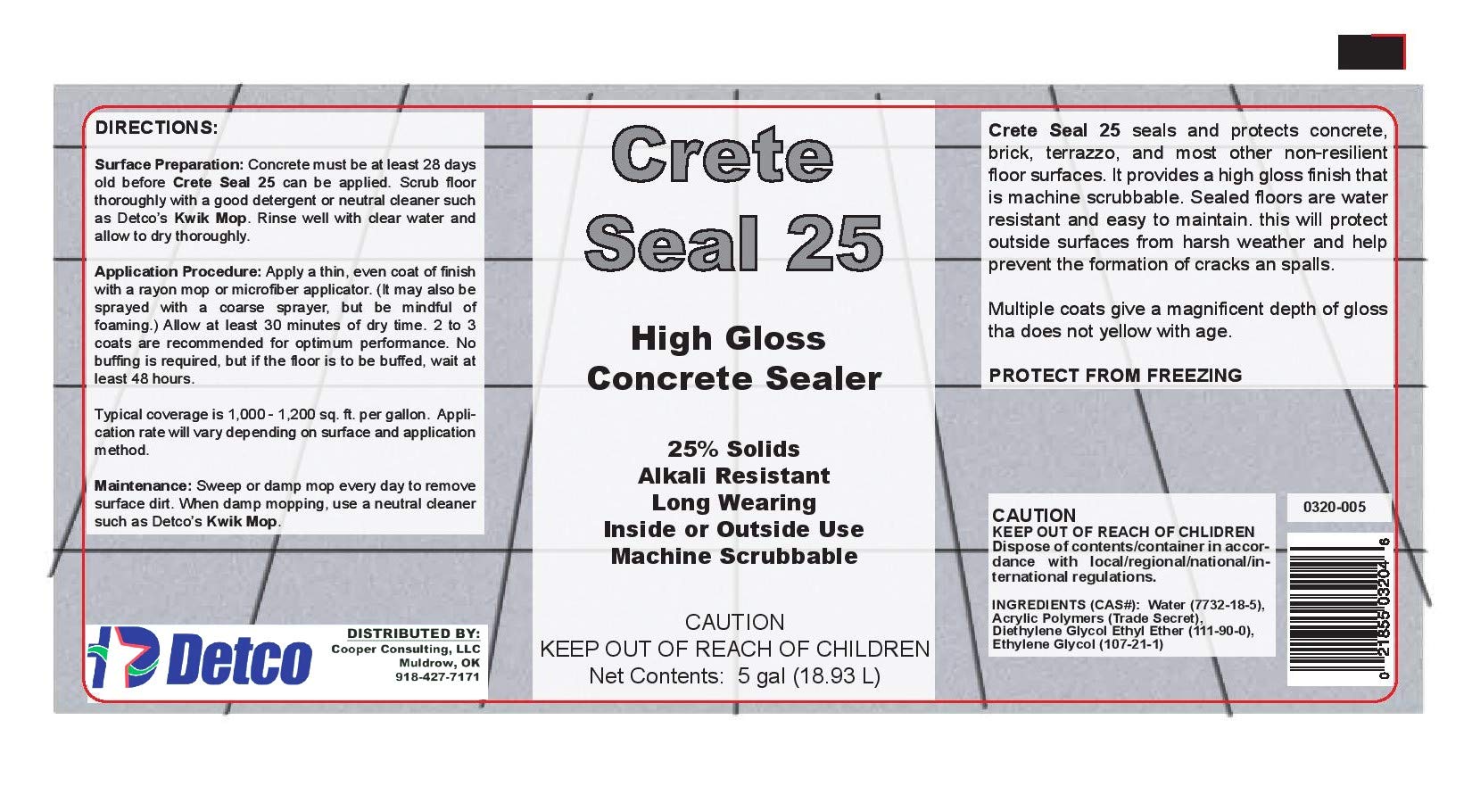 Crete Seal 25 - Premium Concrete Sealer for Brick, Terrazzo Walls & Floors | 1 Gallon High-Gloss Protective Coating | Ideal for Driveways, Patios & Basements