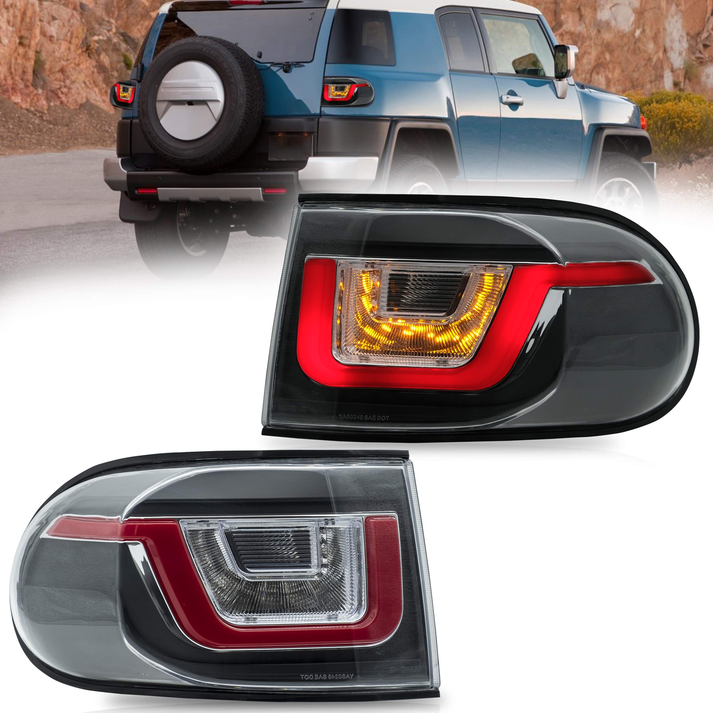 VLAND LED Tail Lights for 2007-2014 Toyota FJ Cruiser XJ10 - Clear Lens, Bright & Durable Replacement - Perfect for Off-Roading & Night Driving