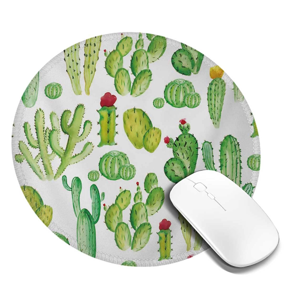 Premium Textured Round Mouse Pad Set (2-Pack) - Non-Slip Rubber Base, Stitched Edges, Waterproof for Office, Home & Gaming - Cute Cactus Design - 7.9×7.9×0.12 inches - Perfect for Laptops, Desktops & Workspaces