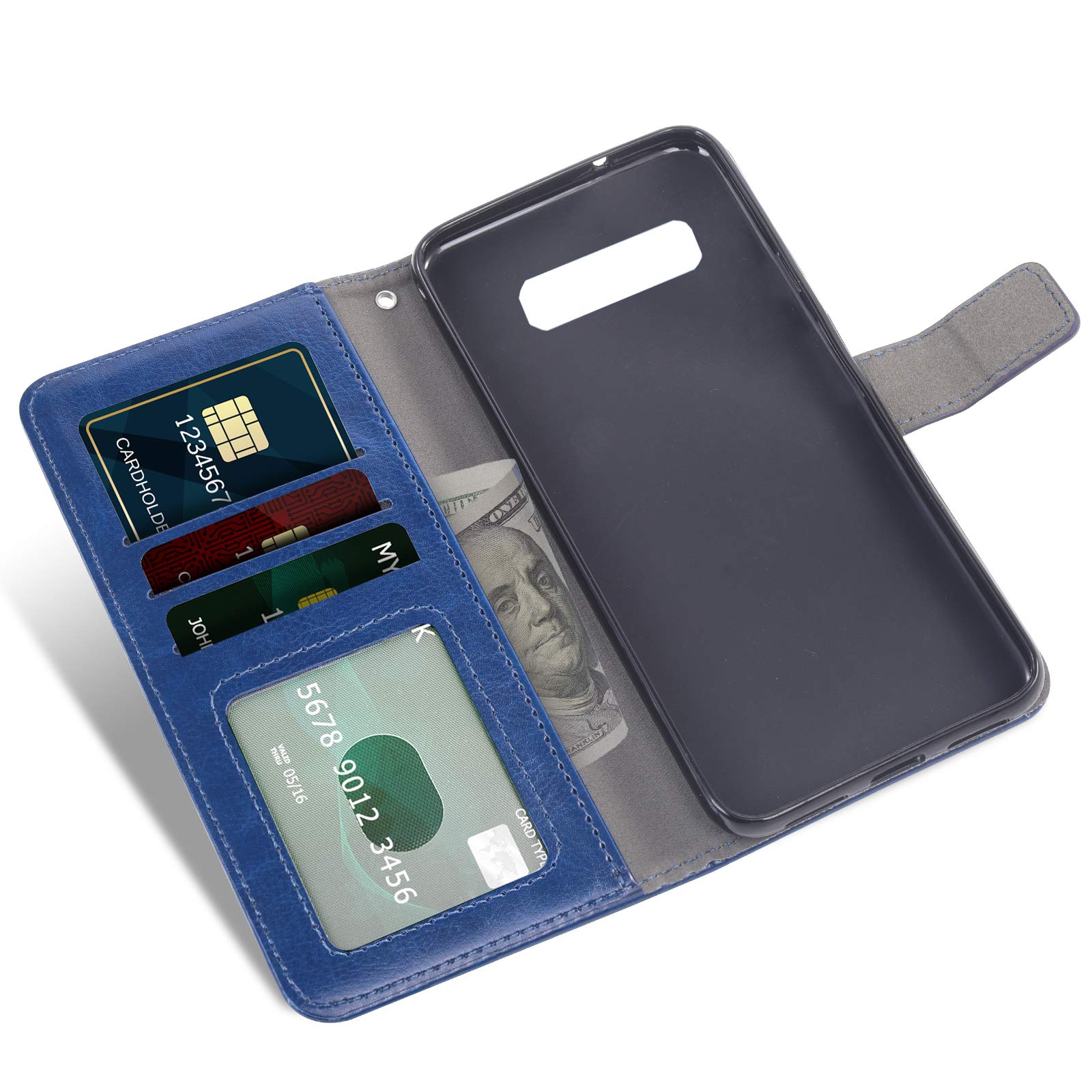 ASUWISH Samsung Galaxy S10 Plus Wallet Case with Tempered Glass Screen Protector - Flip Cover Card Holder Phone Case for Galaxy S10+ (Blue) | Perfect for Business Professionals & Daily Commuters