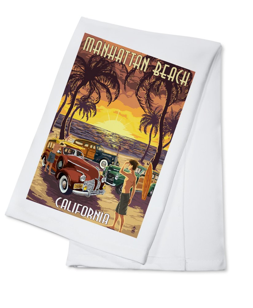 California Beach Woodies & Sunset 100% Cotton Tea Towel - Decorative Hand Towel for Kitchen, Home Decor, Coastal & Nautical Themed Spaces