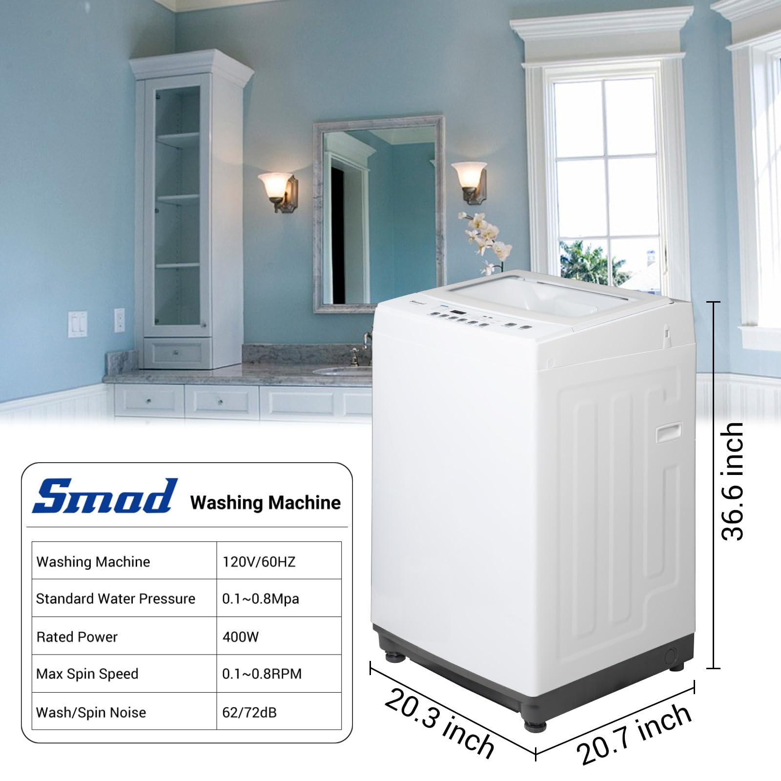 1.7 Cu. Ft. Portable Washing Machine - 12LBS Capacity Top Load Washer with 6 Wash Programs, LED Display & Wheels - Compact Laundry Solution for Apartments, Dorms, RVs - White (Ideal for Small Spaces & On-the-Go Washing)