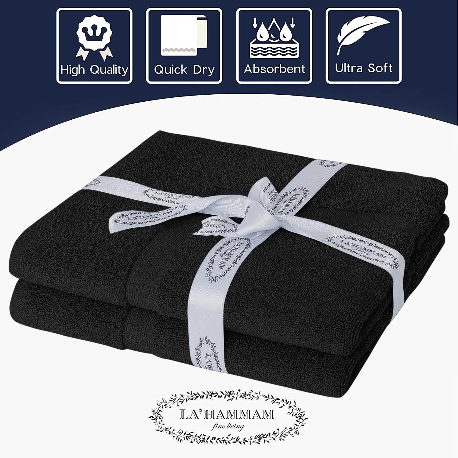 Premium Luxury Turkish Cotton Towels - Ultra Soft, Highly Absorbent & Quick-Drying - Hotel & Spa Quality Bath & Kitchen Towels - Easy Care & Durable - Perfect for Bathroom, Beach, Yoga & Spa (Bath Mat, Black)