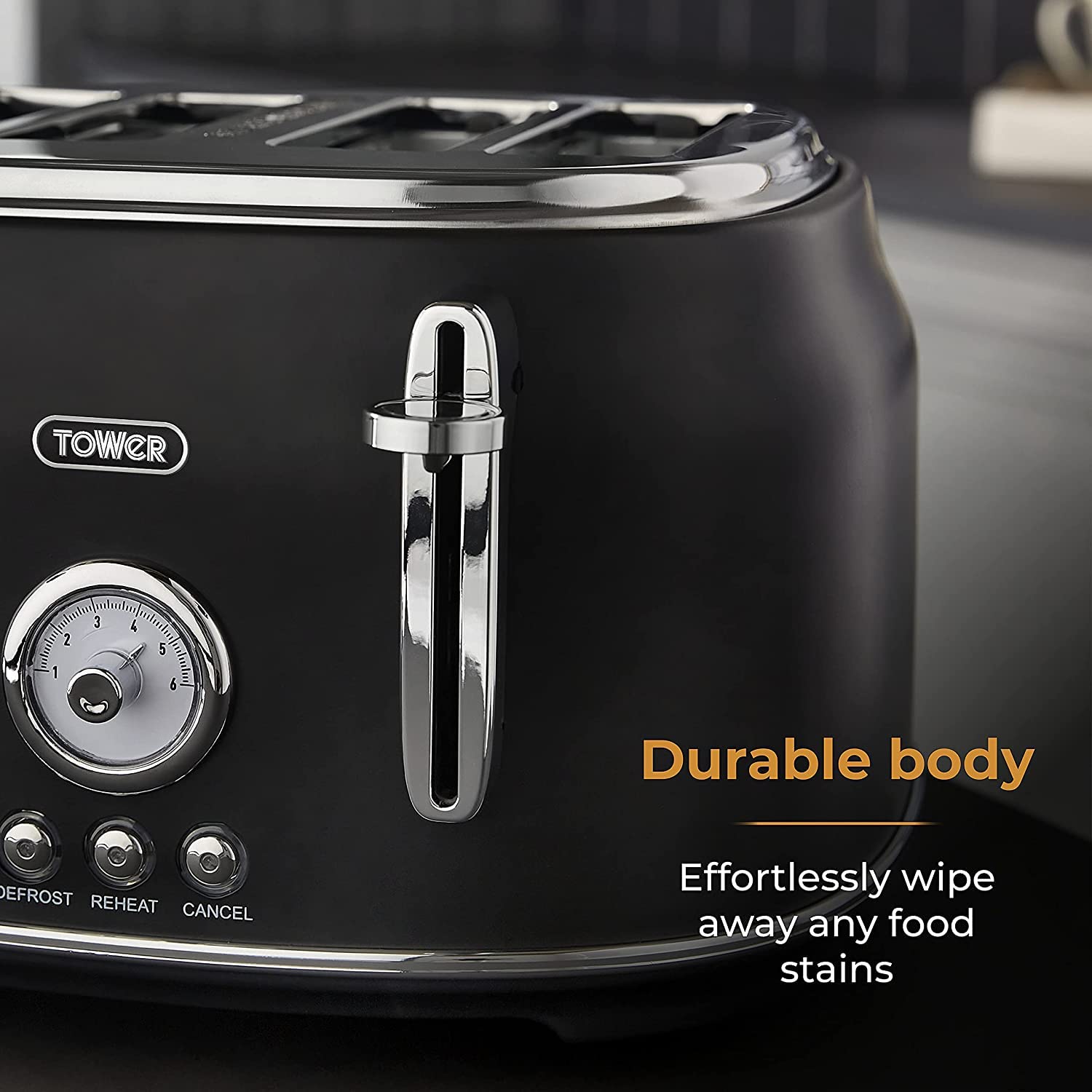 RKW Tower Renaissance Black 3KW 1.7L Electric Kettle & 4 Slice 1630W Toaster Set - Modern Kitchen Appliance Combo for Breakfast, Tea, and Coffee Making - Perfect for Home, Office, and Dorm Use