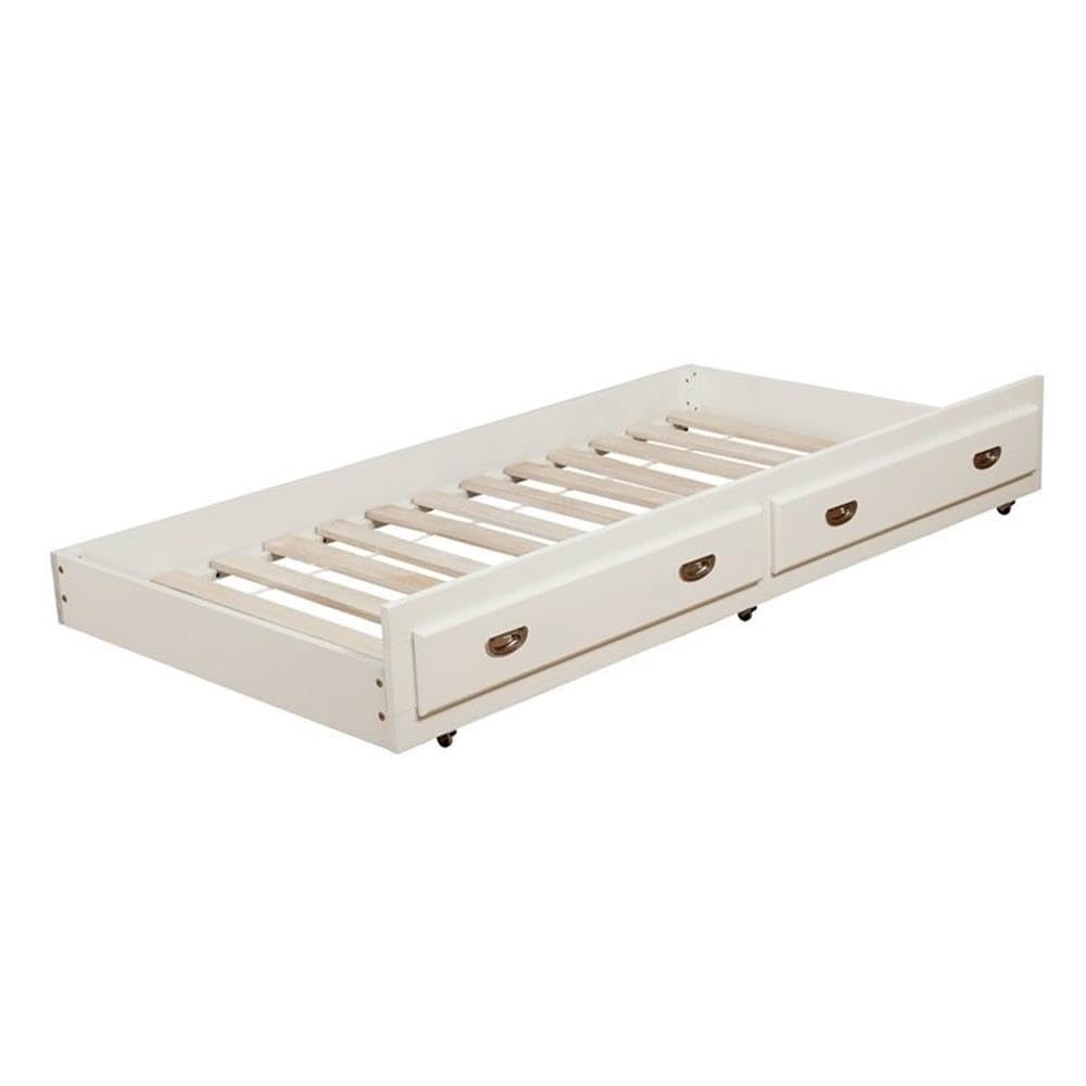 Furniture of America Delphine Transitional Solid Wood Trundle Bed in White - Perfect for Guest Rooms, Kids' Rooms & Small Spaces