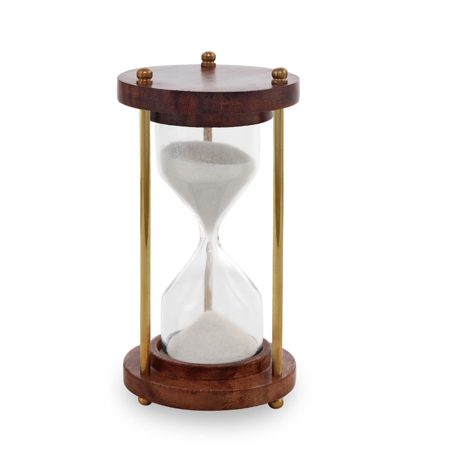 1 Minute Wooden Sand Timer Hourglass - White Sand, 5x5x10cm - Decorative & Functional Timer for Home, Kitchen, Office Desk, Kids Activities, Board Games, Meditation & Gift Giving (Pack of 1)