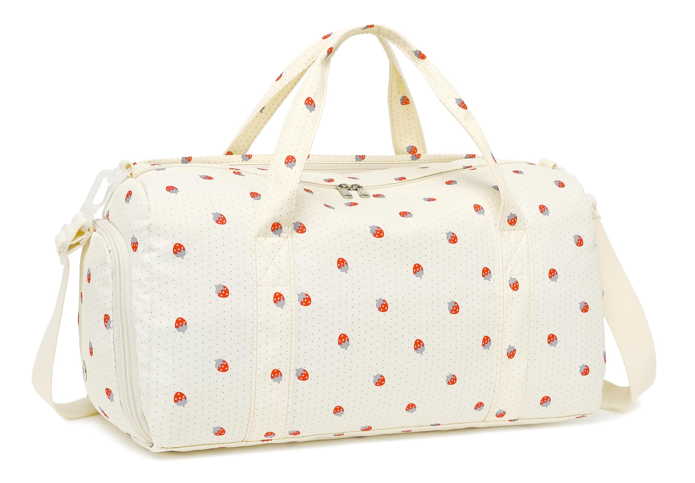 Gym Bag for Men & Women - Large Sports Duffle Bag with Wet Pocket & Waterproof Shoe Compartment | Foldable Weekender Overnight Travel Bag with Ventilation Holes | Perfect for Gym, Travel, Workout & Sports - Strawberry Beige