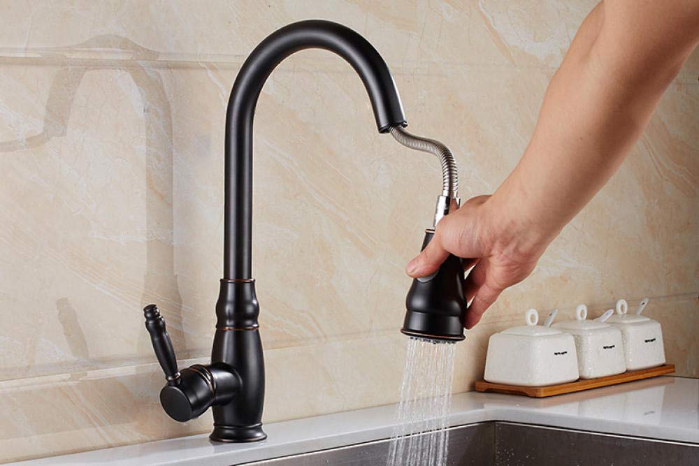 Luxury Pull Out Kitchen Faucet - Brass Swivel Spray Single Hole Water Tap for Modern Sinks | Perfect for Cooking, Washing Dishes & Home Renovation