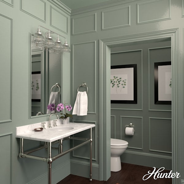Hunter Cypress Grove 4-Light Bathroom Vanity Light Fixture in Brushed Nickel - Perfect for Modern Master Bathrooms and Powder Rooms