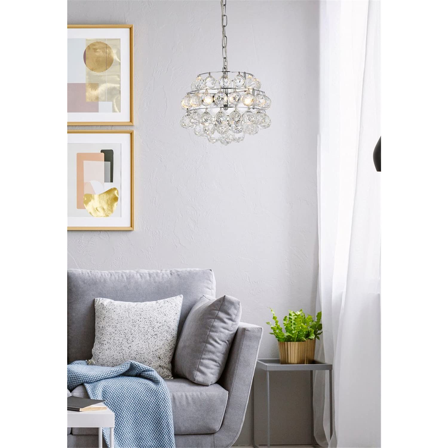 12 Inch Chrome Savannah Modern Pendant Light - Bright Indoor Ceiling Fixture for Living Room, Kitchen & Bedroom Decor