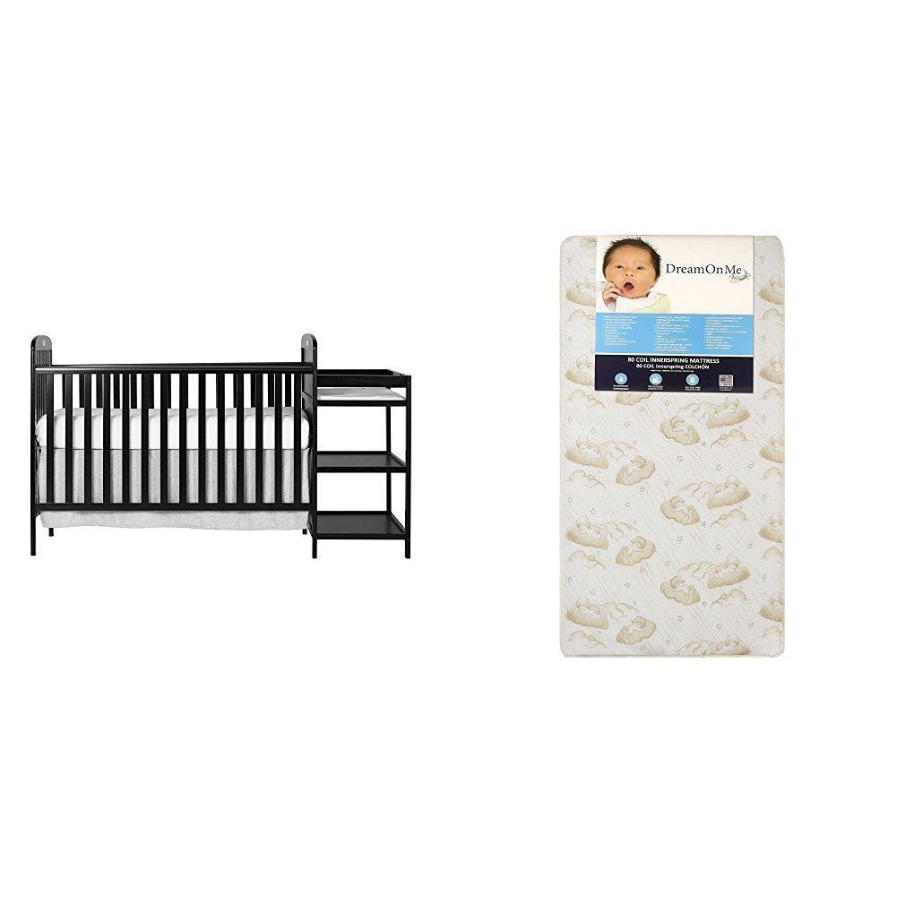 Dream On Me 4-in-1 Convertible Full Size Crib with Changing Table & Spring Mattress - Twilight Nursery Set for Baby & Toddler Bedroom Decor