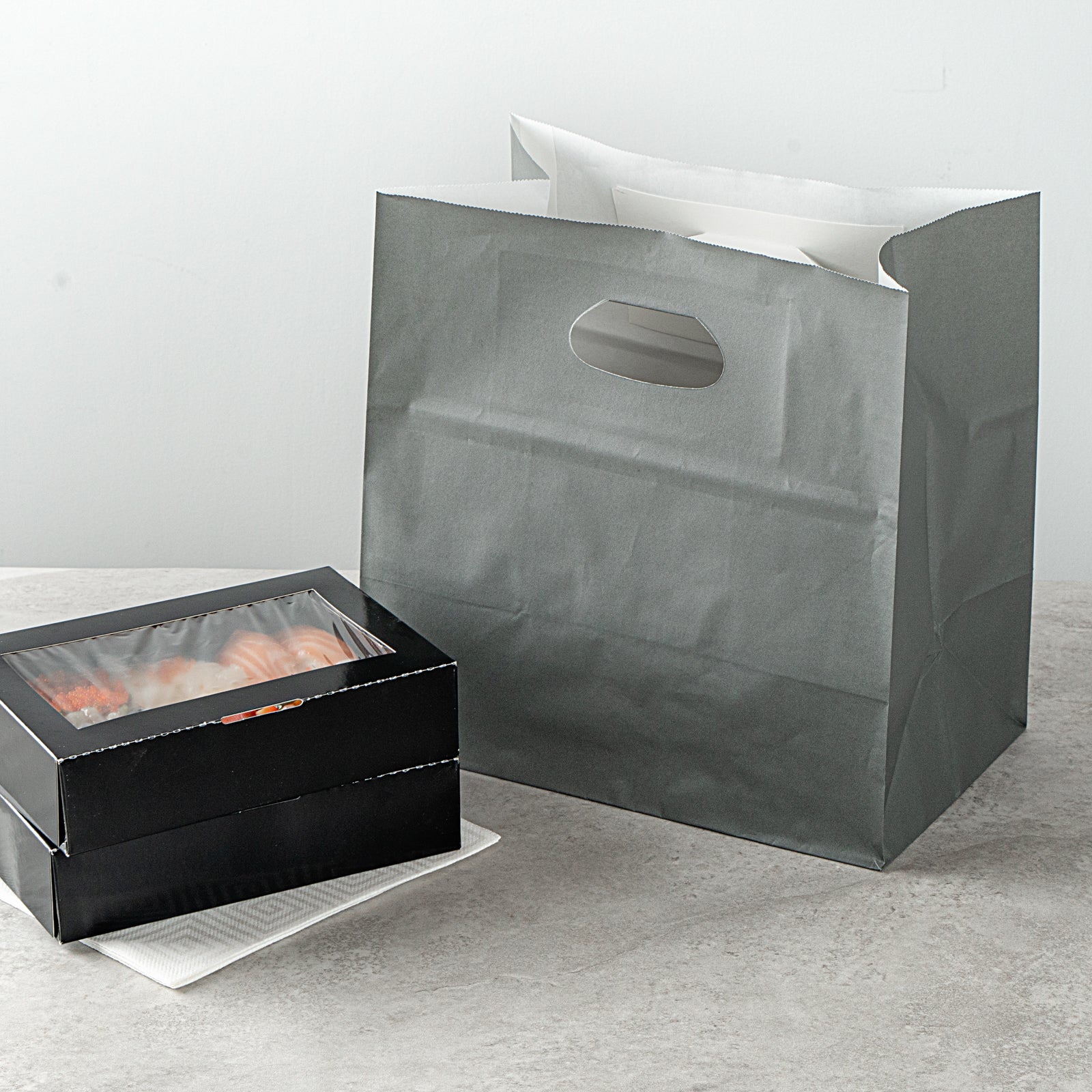 Premium Rectangle Gray Paper Take Out Bags with Handles - 11