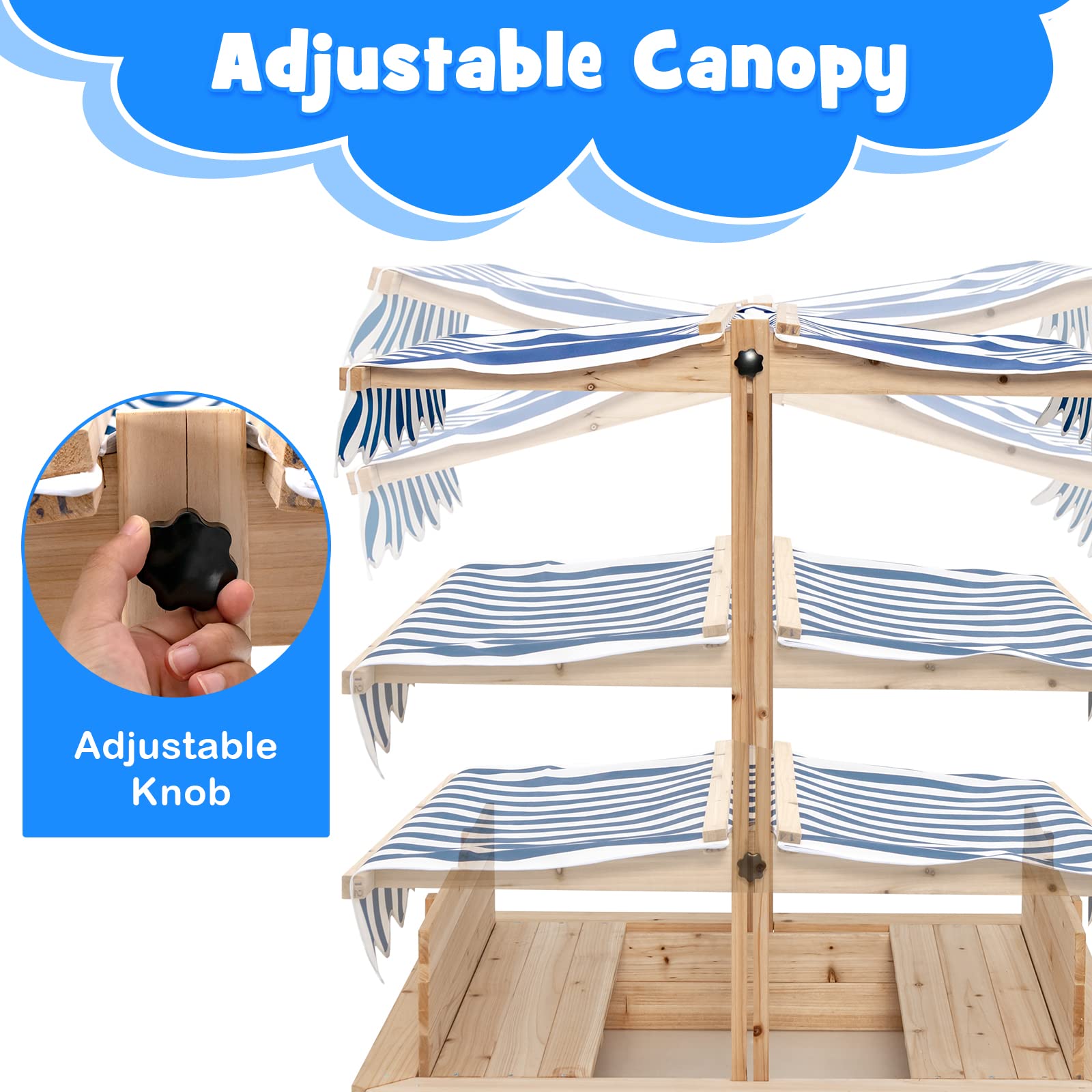 HONEY JOY Kids Sandbox with Canopy - Cedar Wood Bottomless Sand Pit for Backyard, Patio, Lawn & Garden - Outdoor Square Sandbox with Bench Seat & Backrest - Includes Lid - Perfect Gift for Boys & Girls Ages 3+ - Great for Outdoor Play, Sensory Activities & Backyard Fun