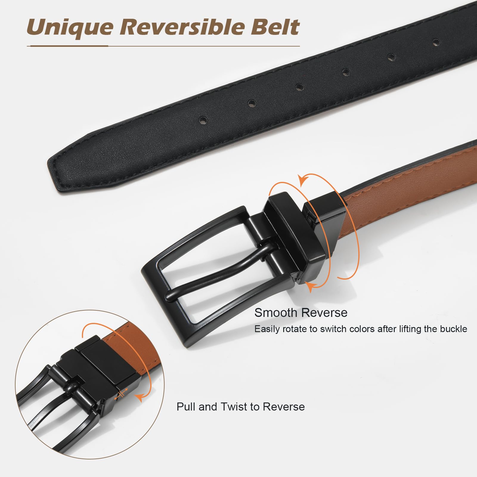 AWAYTR Reversible Kids Belts for Boys - Adjustable Black & Brown Leather Belt for School Uniform, Casual Jeans & Dress Pants | Perfect for School, Church & Everyday Wear
