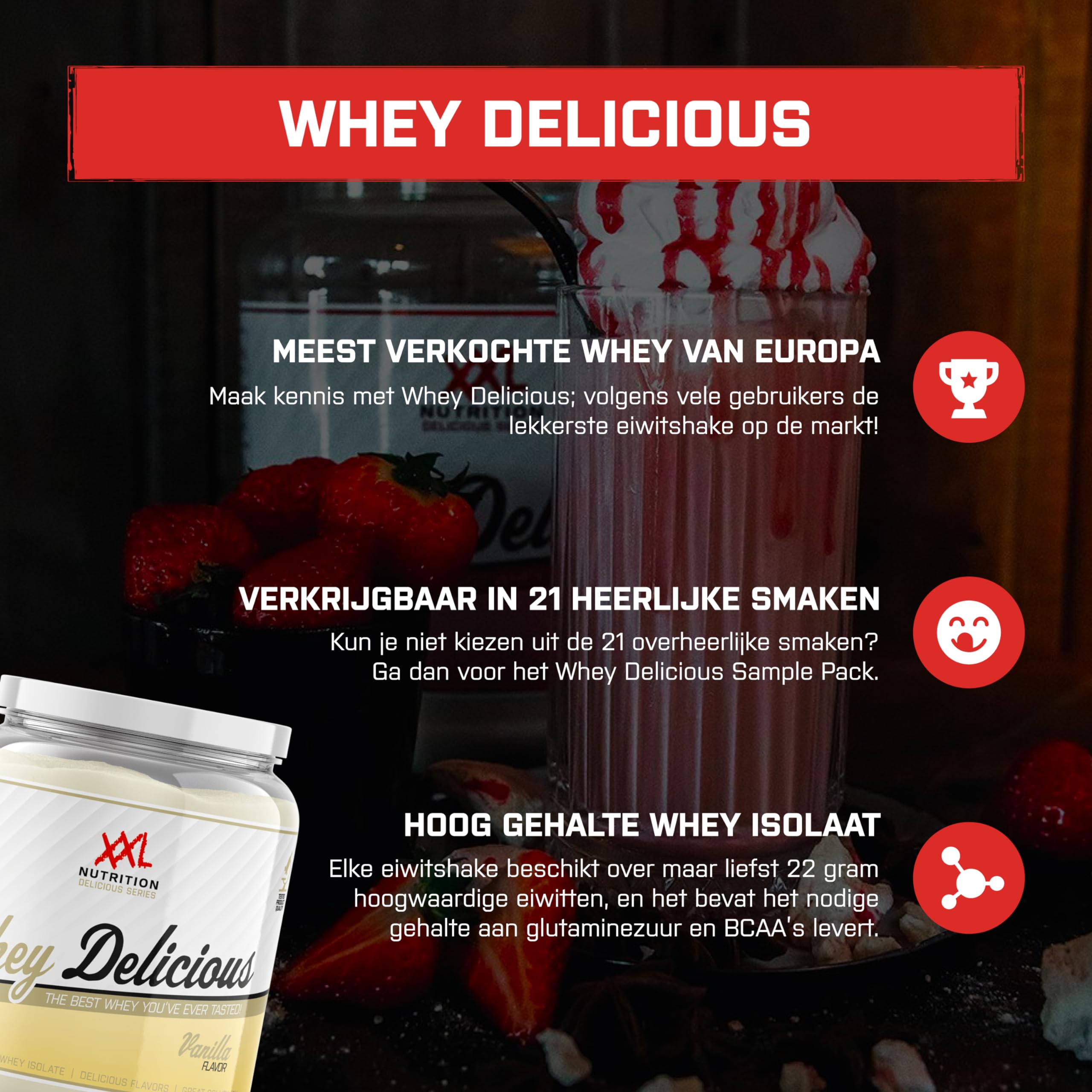 XXL Nutrition Whey Delicious Protein Powder - Vanilla Flavor, 1000g | Whey Protein Isolate & Concentrate Blend, 78.5% High Protein Content | Post-Workout Recovery, Muscle Building & Healthy Breakfast Shake