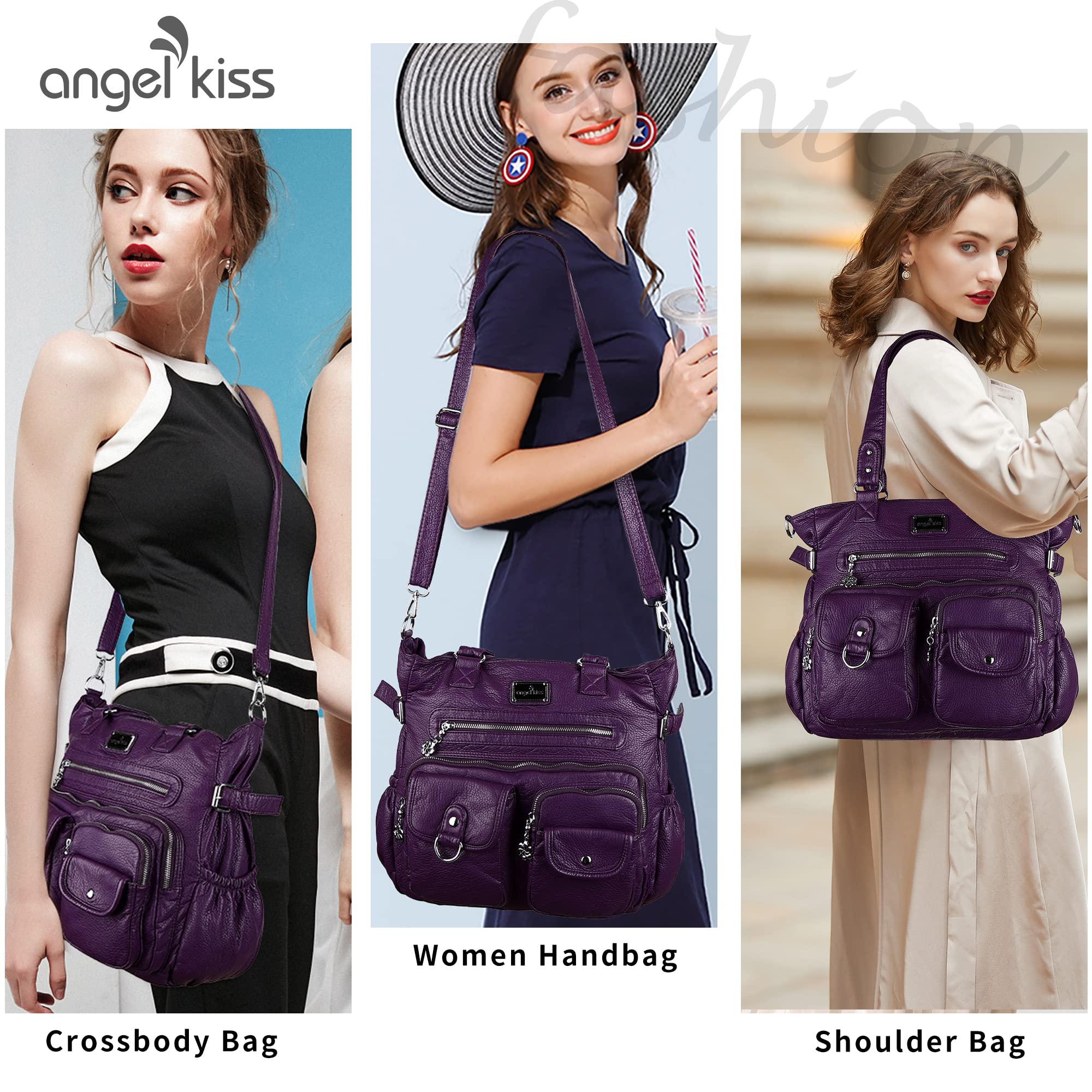 Angelkiss Women's PU Tote Shoulder Bag with Pockets - Perfect for Work & Travel