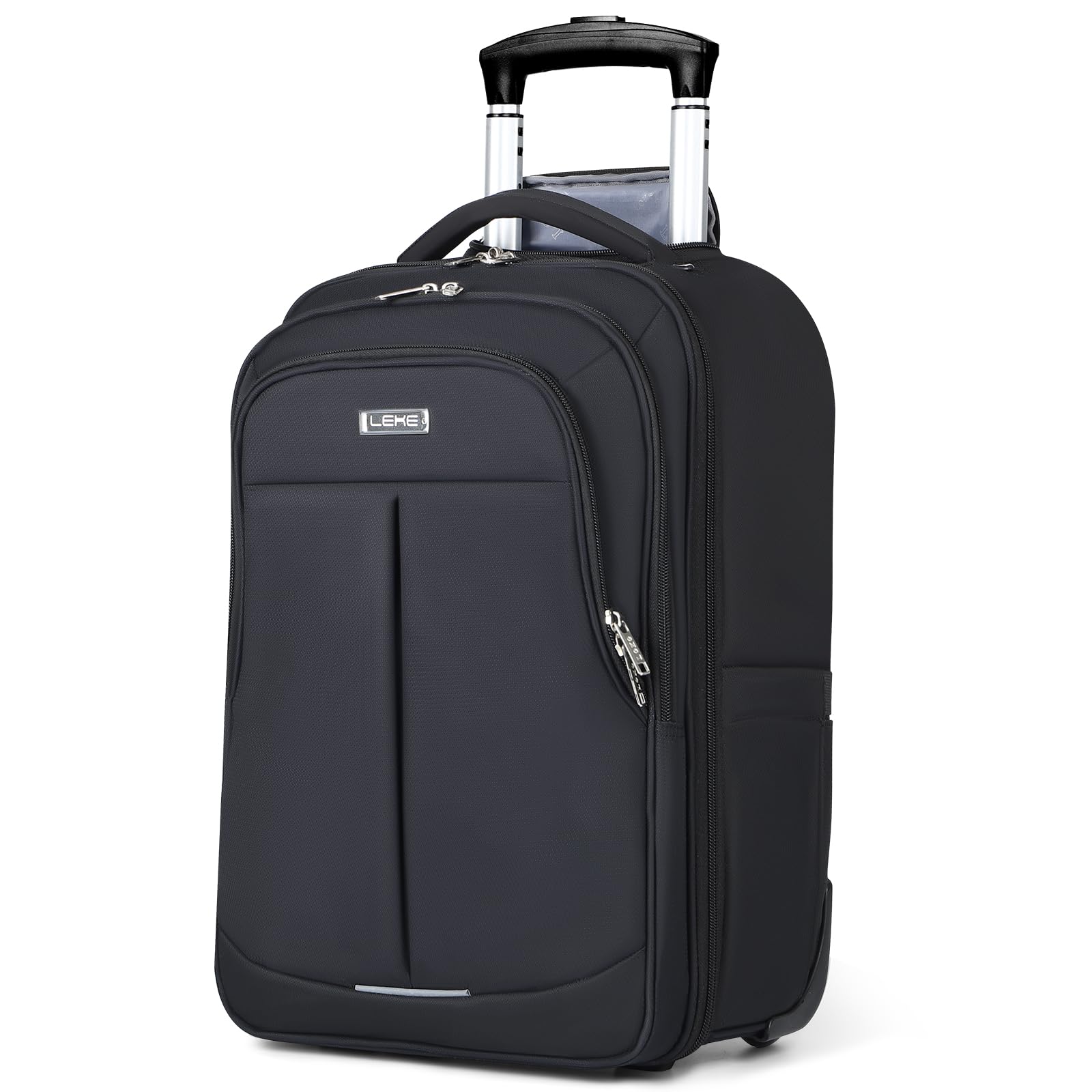 18 Inch Waterproof Rolling Backpack with Wheels for Adults - Large Black Wheeled Carry-on Luggage for Travel, Work & School - Trolley Laptop Backpack for Men & Women (Ideal for Airports, Commuting & Business Trips)