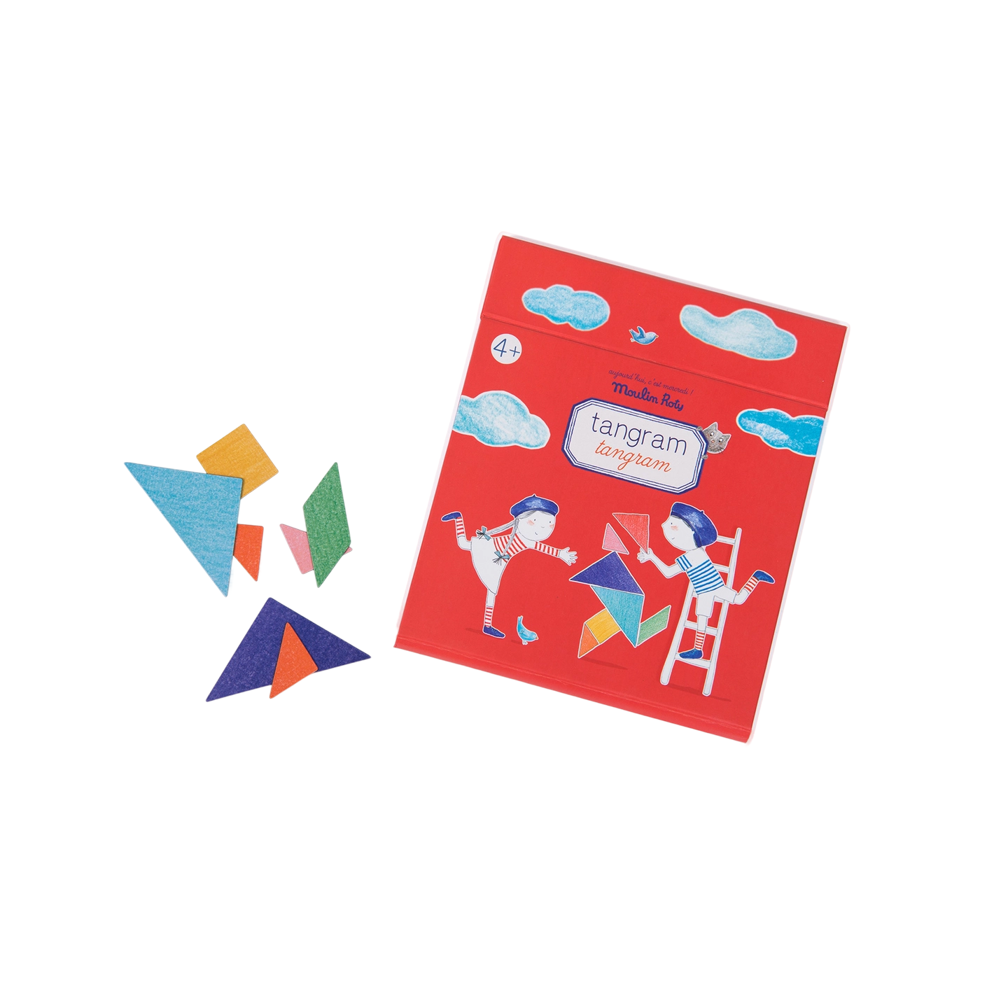 Moulin Roty Magnetic Tangram Puzzle - Wooden Educational Toy for Kids - Fun Brain Teaser Game for Learning Shapes & Creativity - Perfect for Home, Classroom & Travel Play