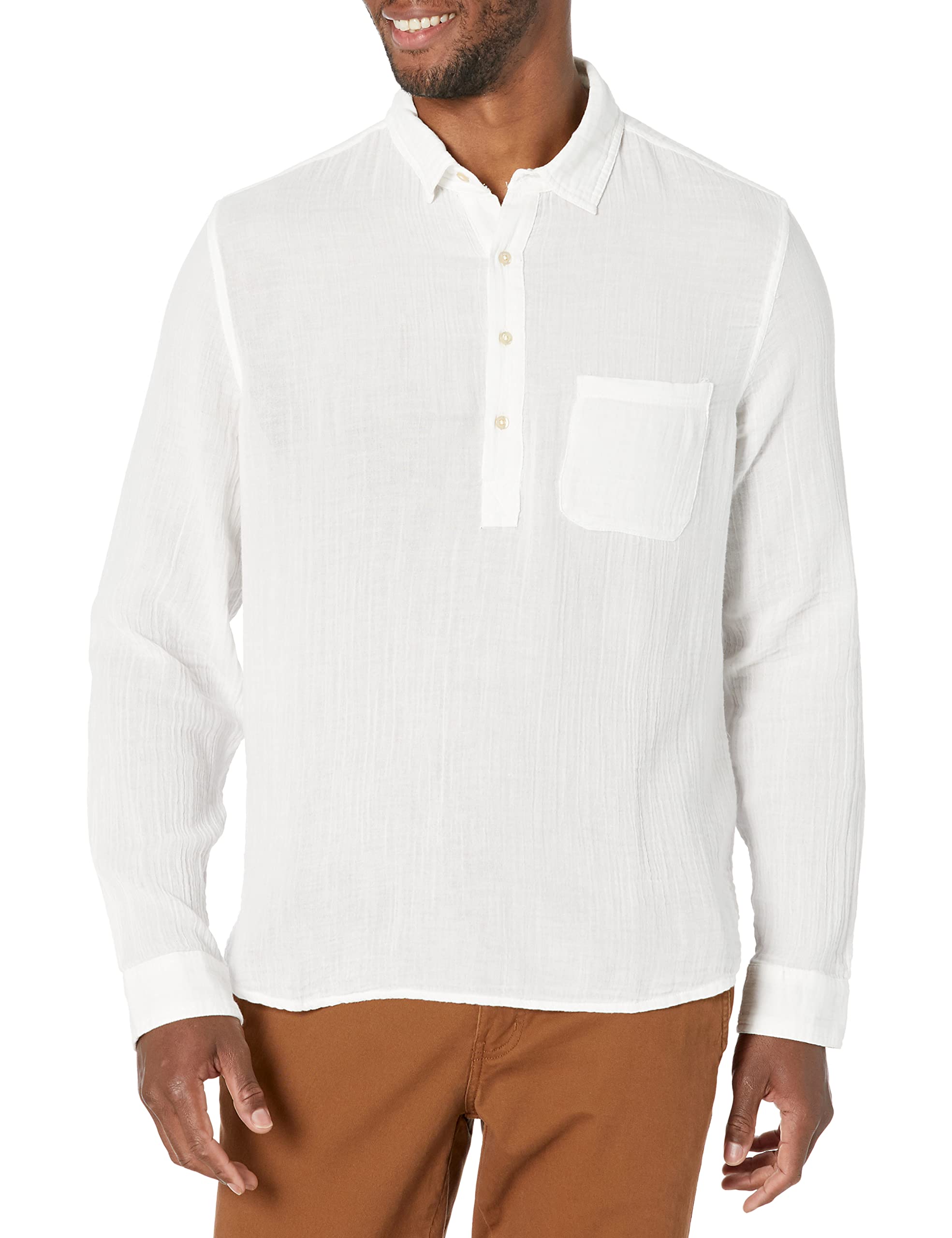 VELVET BY GRAHAM & SPENCER Men's Premium Cotton Gerald Long Sleeve Button Down Shirt - White - Medium Size - Casual Office Wear & Date Night Outfit
